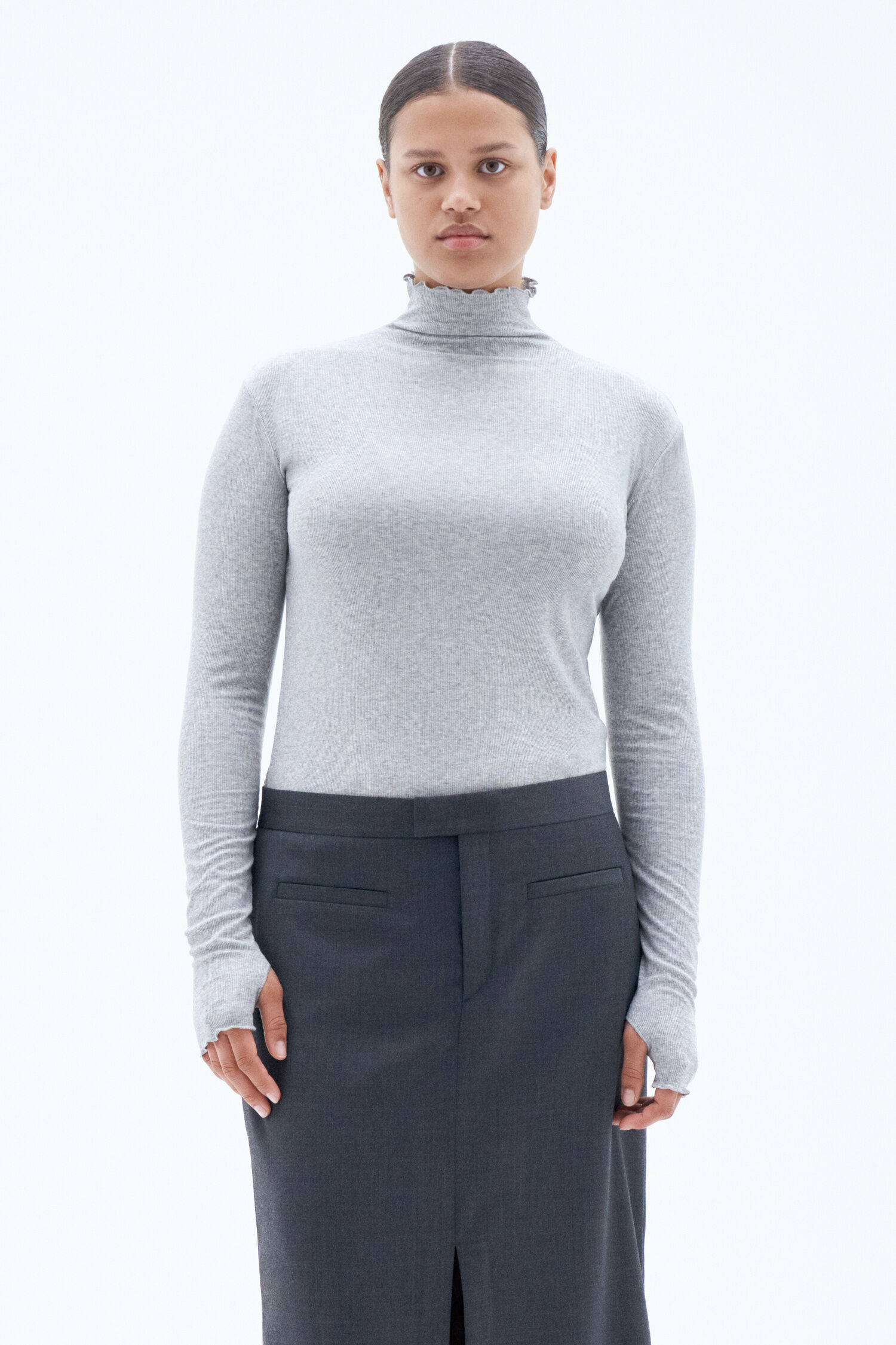 Grey mock neck top deals