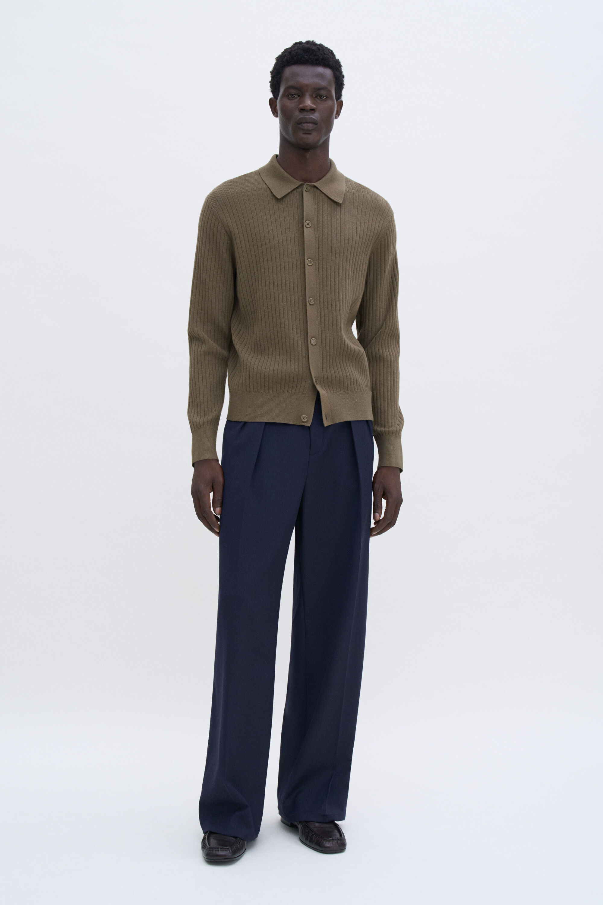Cotton Merino Knit Shirt - Olive Green | FILIPPA K