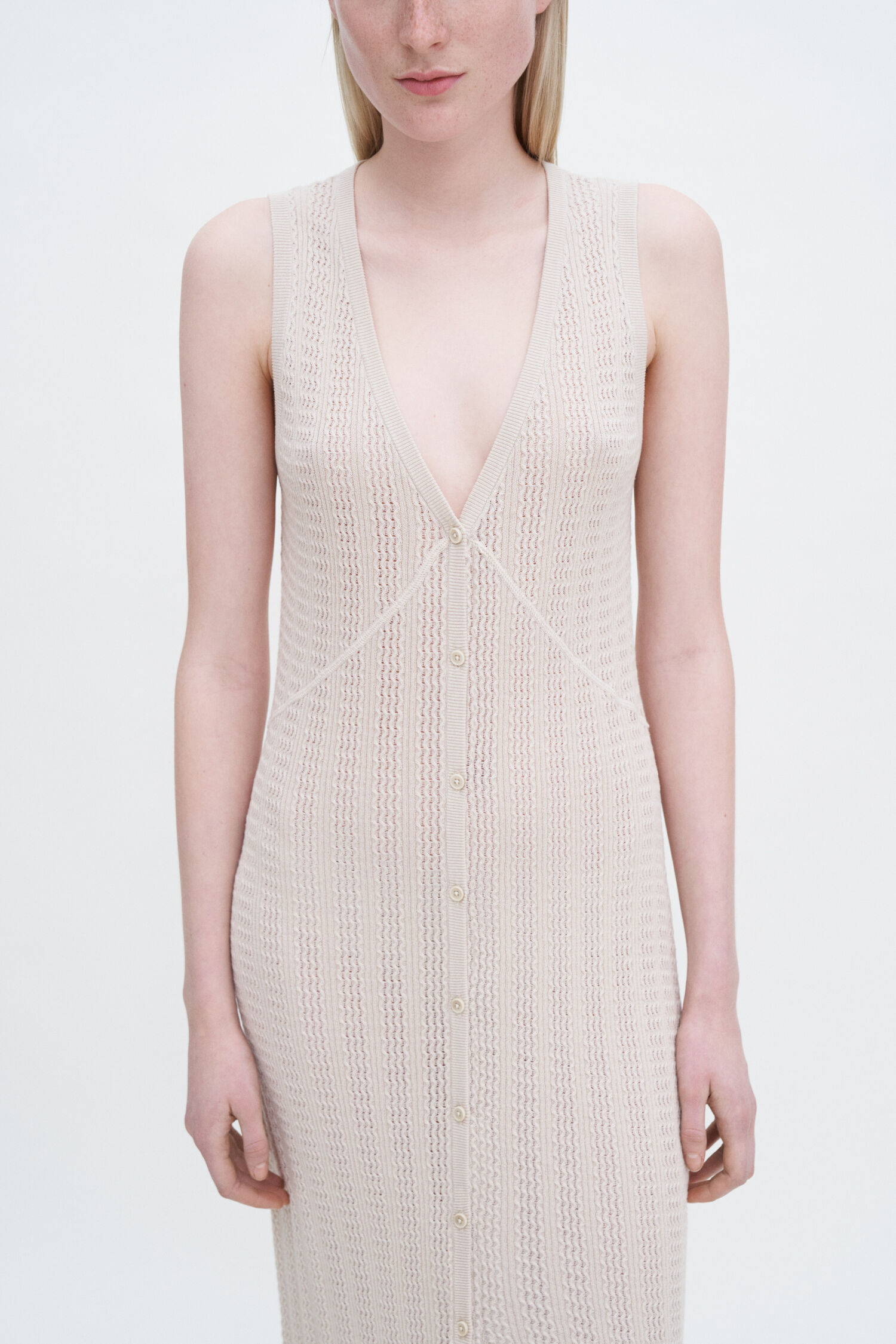 Buttoned Mesh Knit Dress