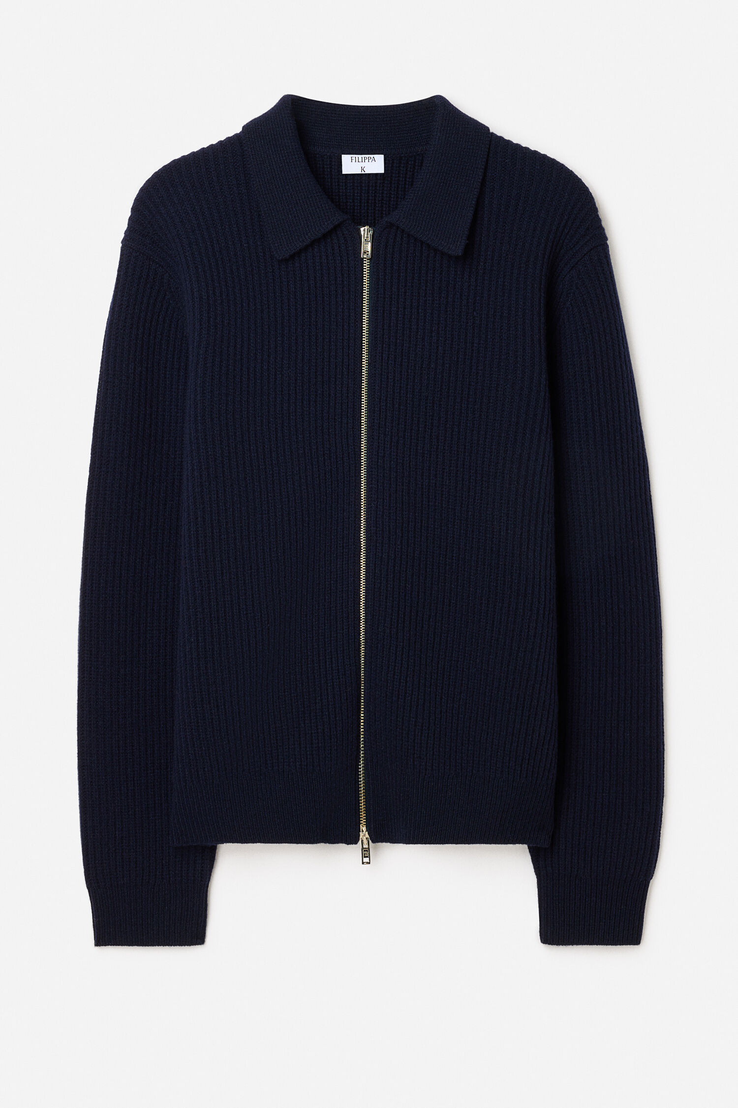 Ribbed Wool Zip Cardigan - Navy | FILIPPA K