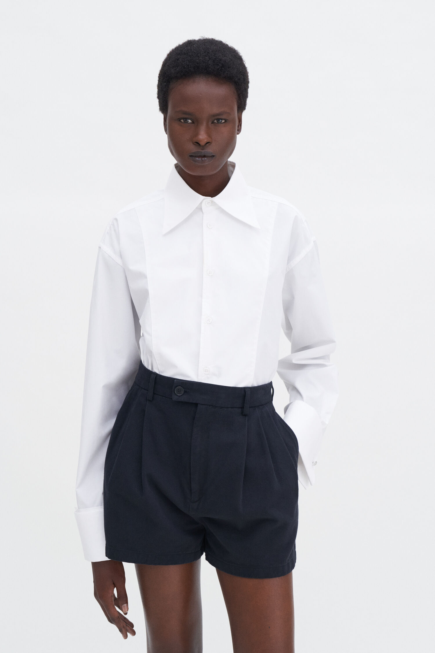 High Waist Pleated Cotton Shor