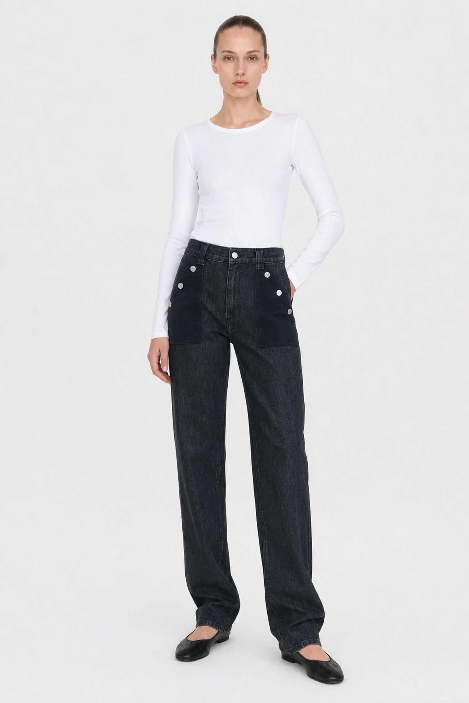 Contrast Pocket Straight Jeans
