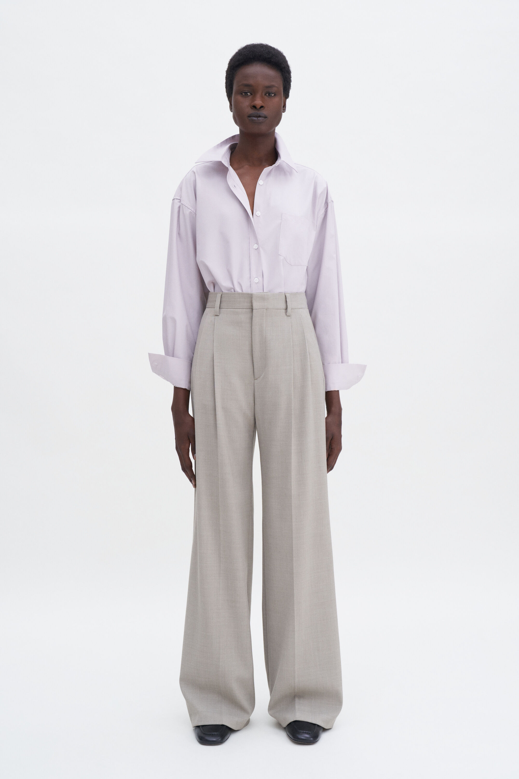 Darcey Wool Trousers - Sage Melange | Filippa K