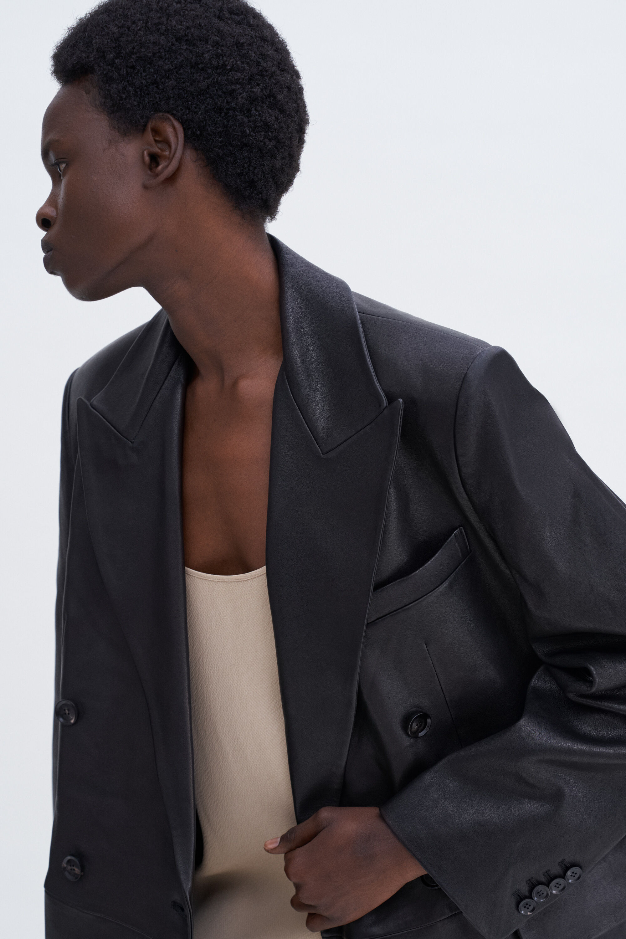 Double Breasted Leather Jacket - Black | FILIPPA K
