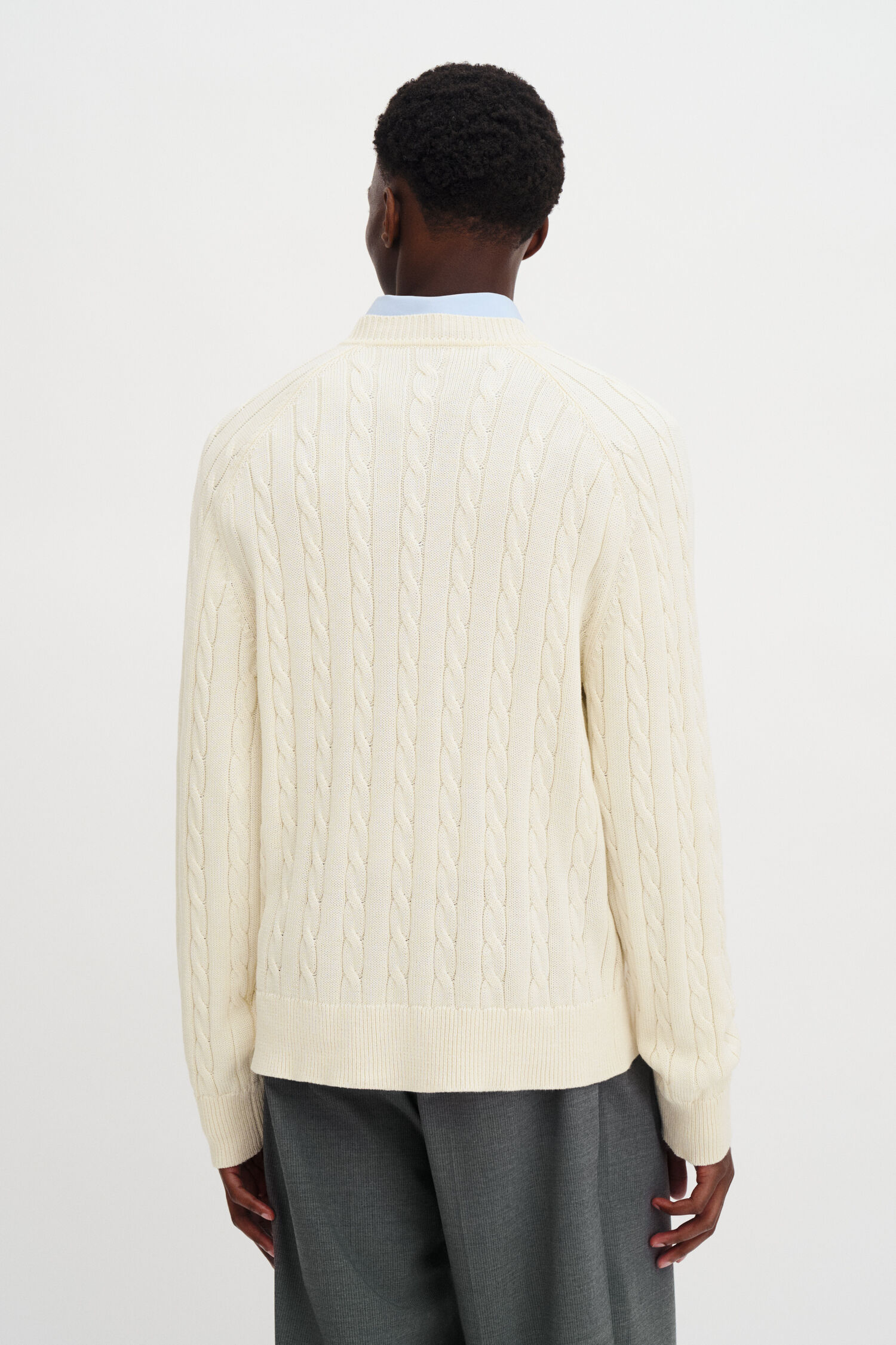 Braided Cotton V-Neck Sweater