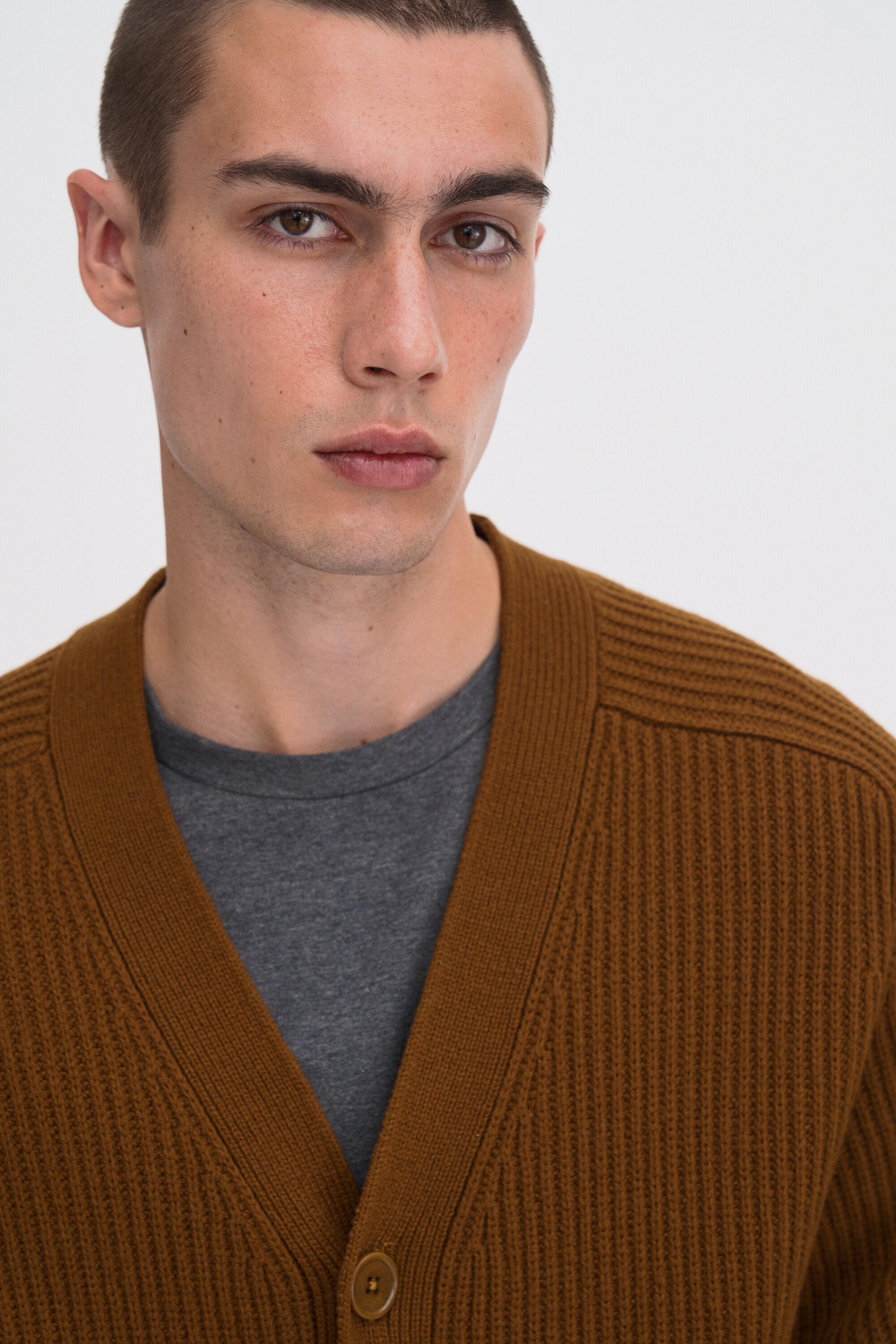 Chunky Ribbed Wool Cardigan - Copper Brown | FILIPPA K
