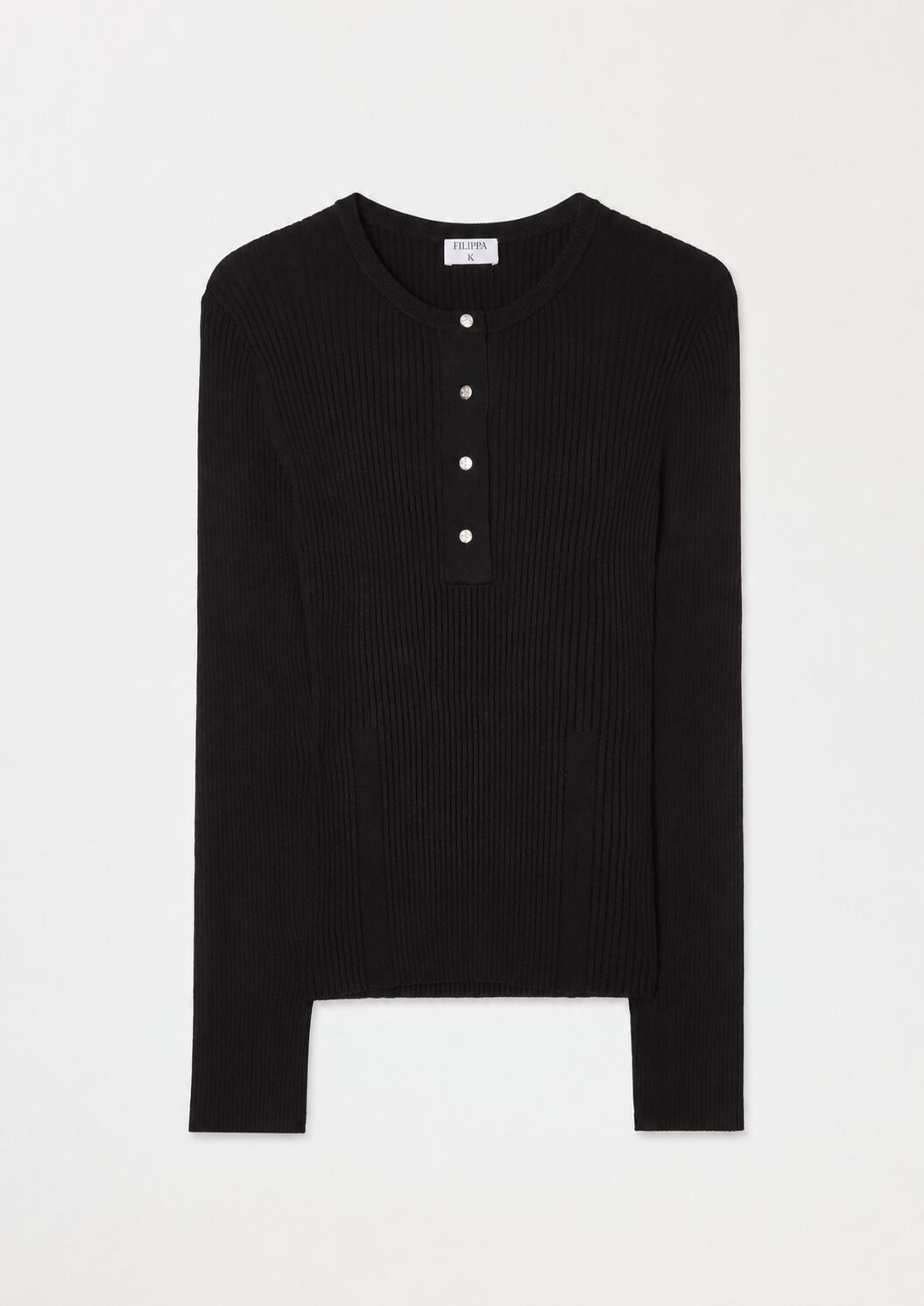 Ribbed Knit Henley - Black | FILIPPA K
