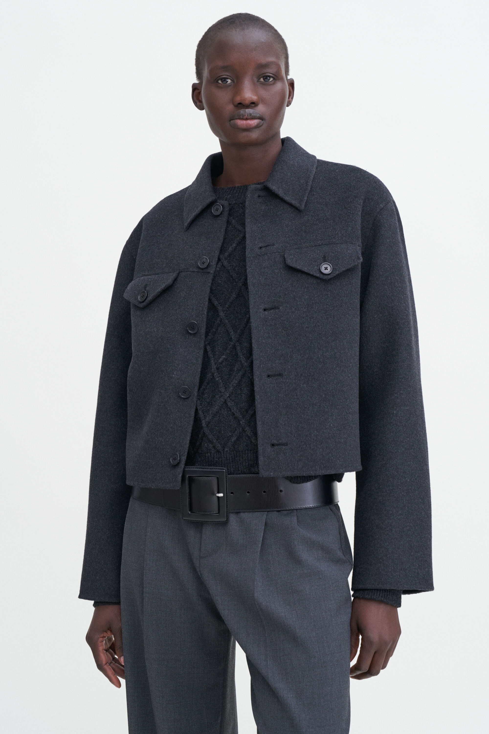 Short Wool Cashmere Jacket - Anthracite Melange | Filippa K Short Wool Cashmere Jacket - Anthracite Melange | Filippa K