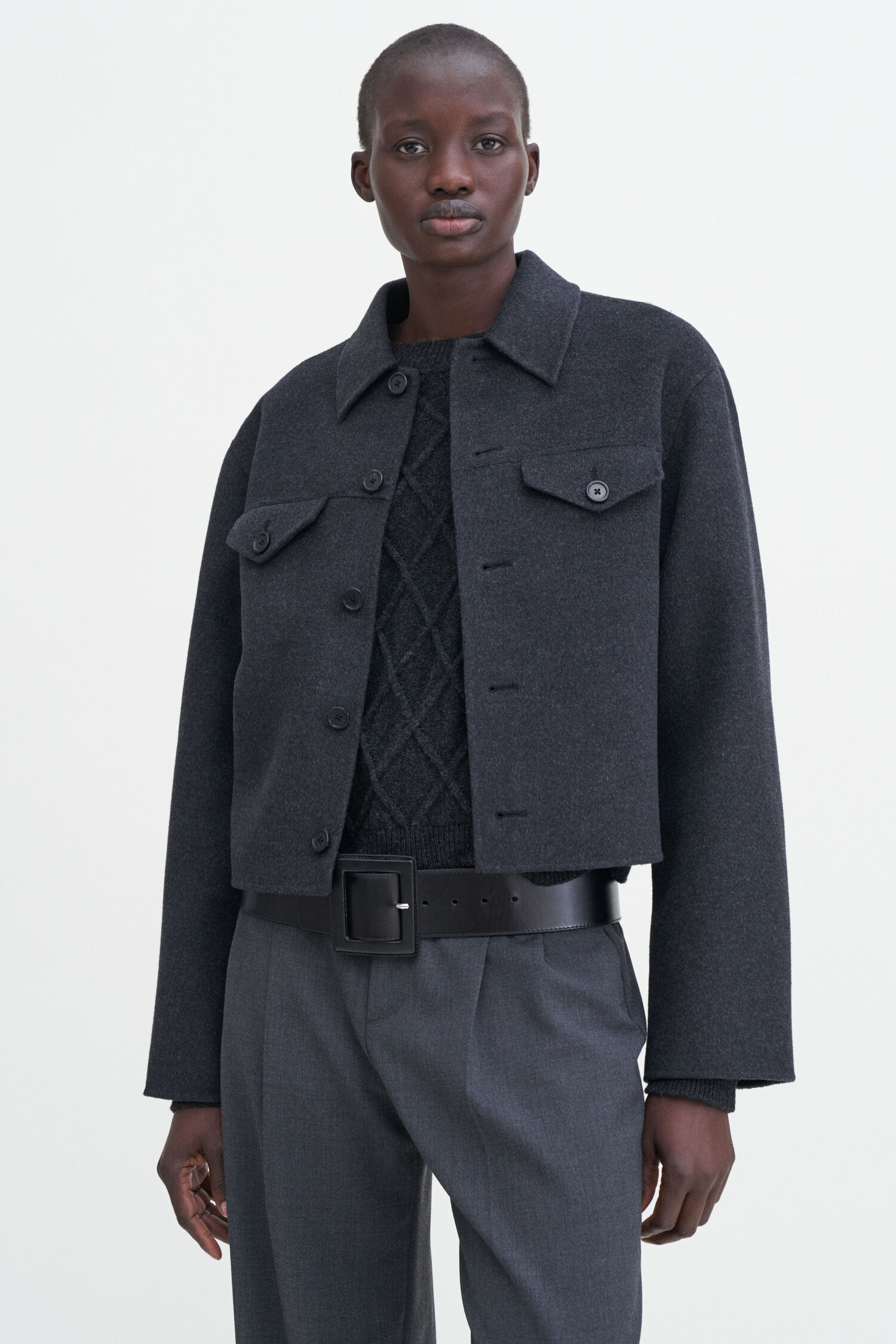 Short Wool Cashmere Jacket - Anthracite Melange | Filippa K