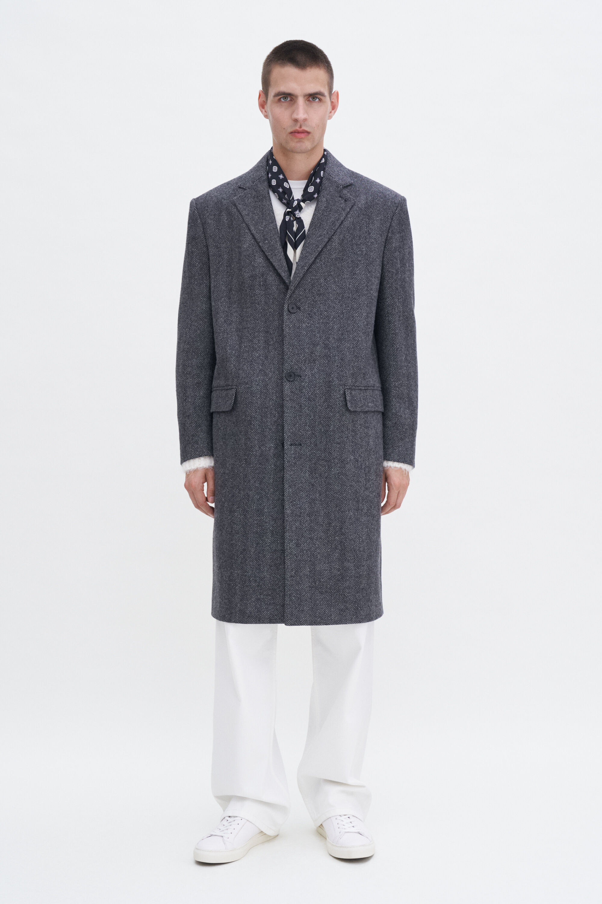 Relaxed Wool Herringbone Coat - Grey Herringbone | FILIPPA K