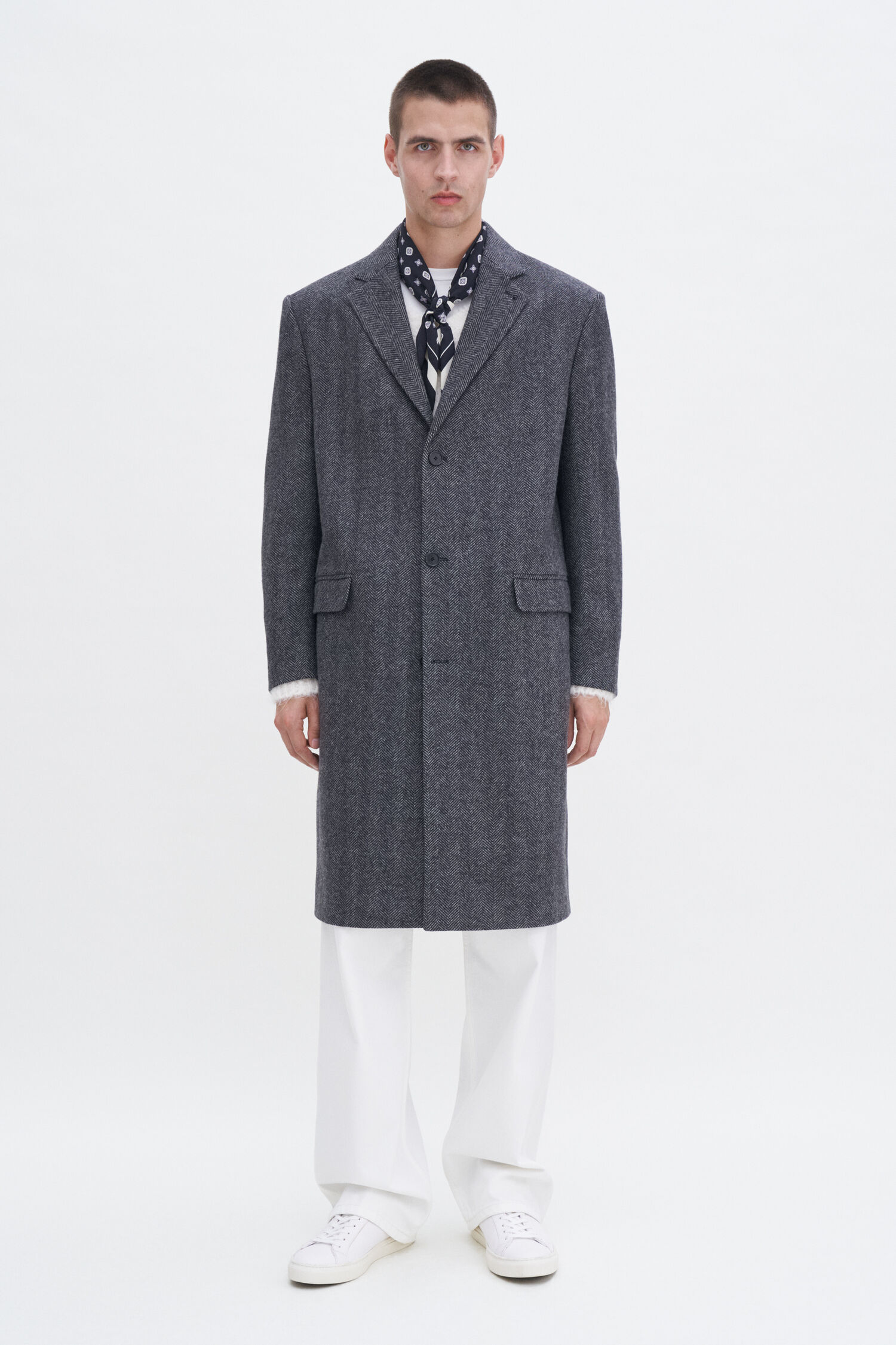 Relaxed Wool Herringbone Coat