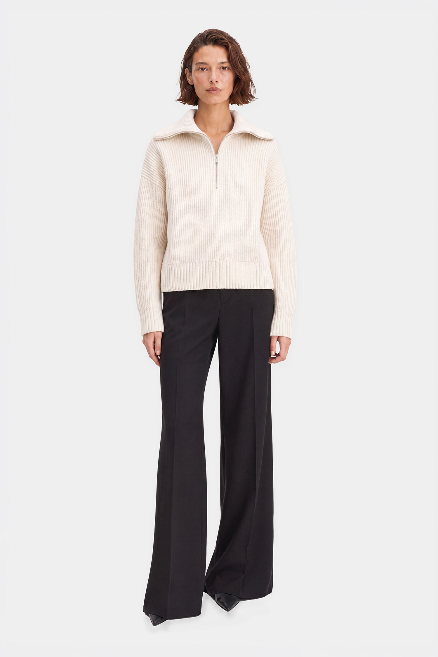 Ribbed Wool Half Zip Sweater