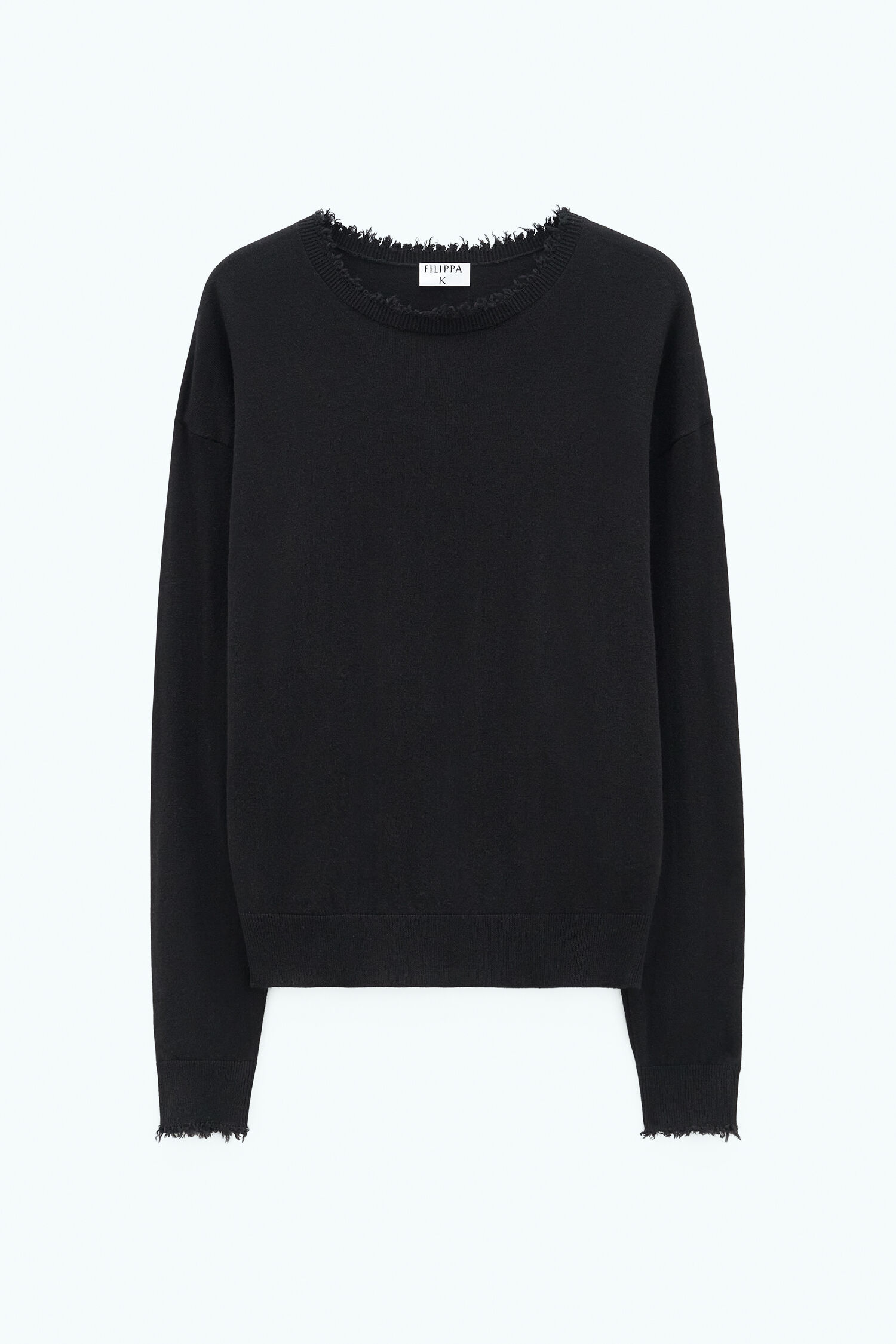 Frayed top black sweater