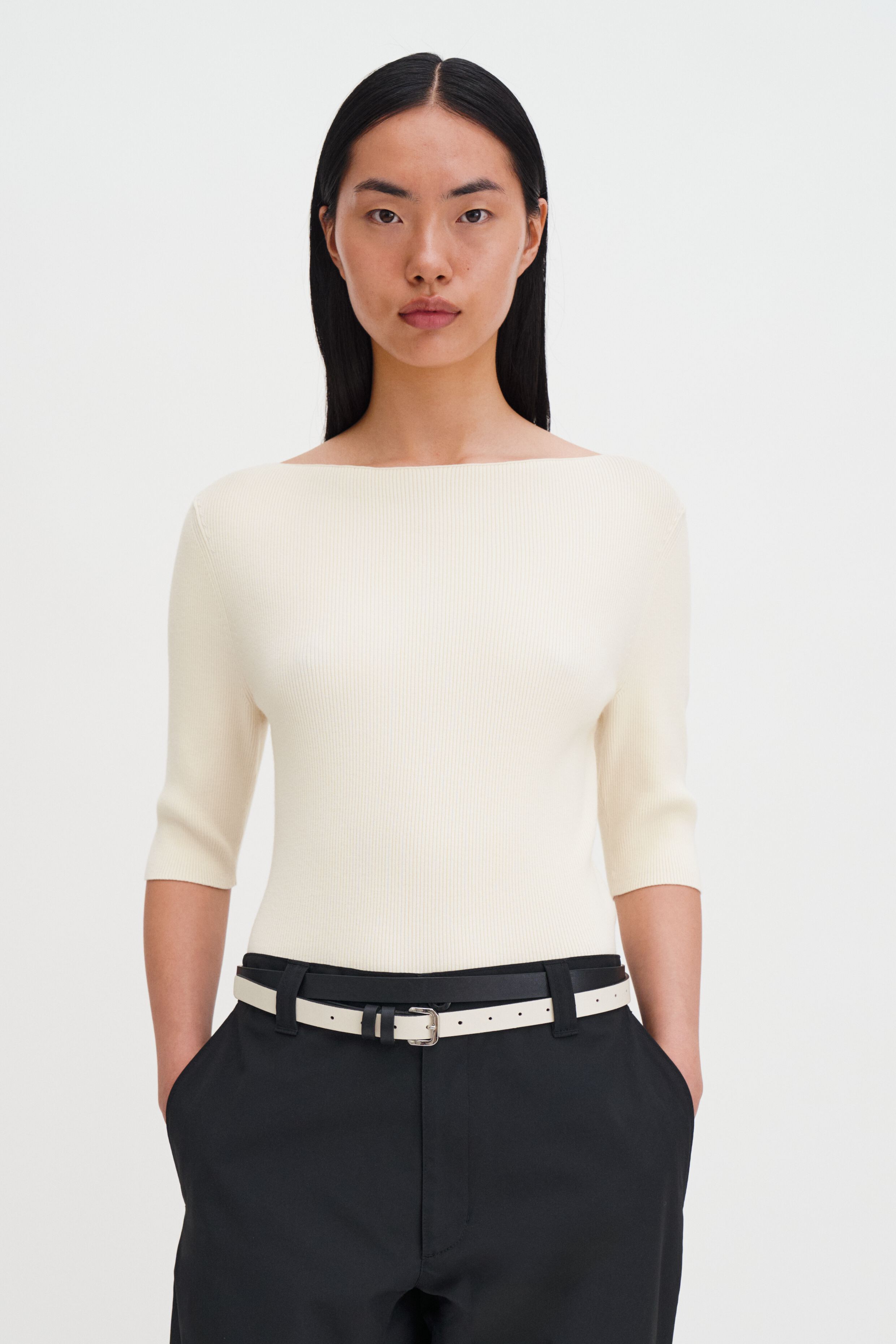 Boatneck Rib Top - Calico White | FILIPPA K