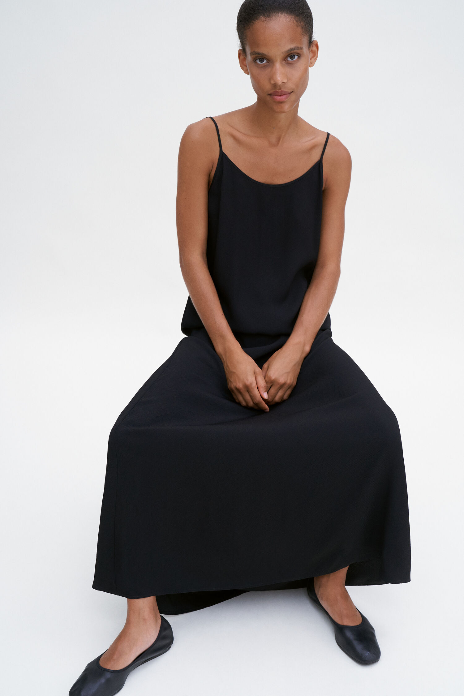 Draped Twill Strap Dress