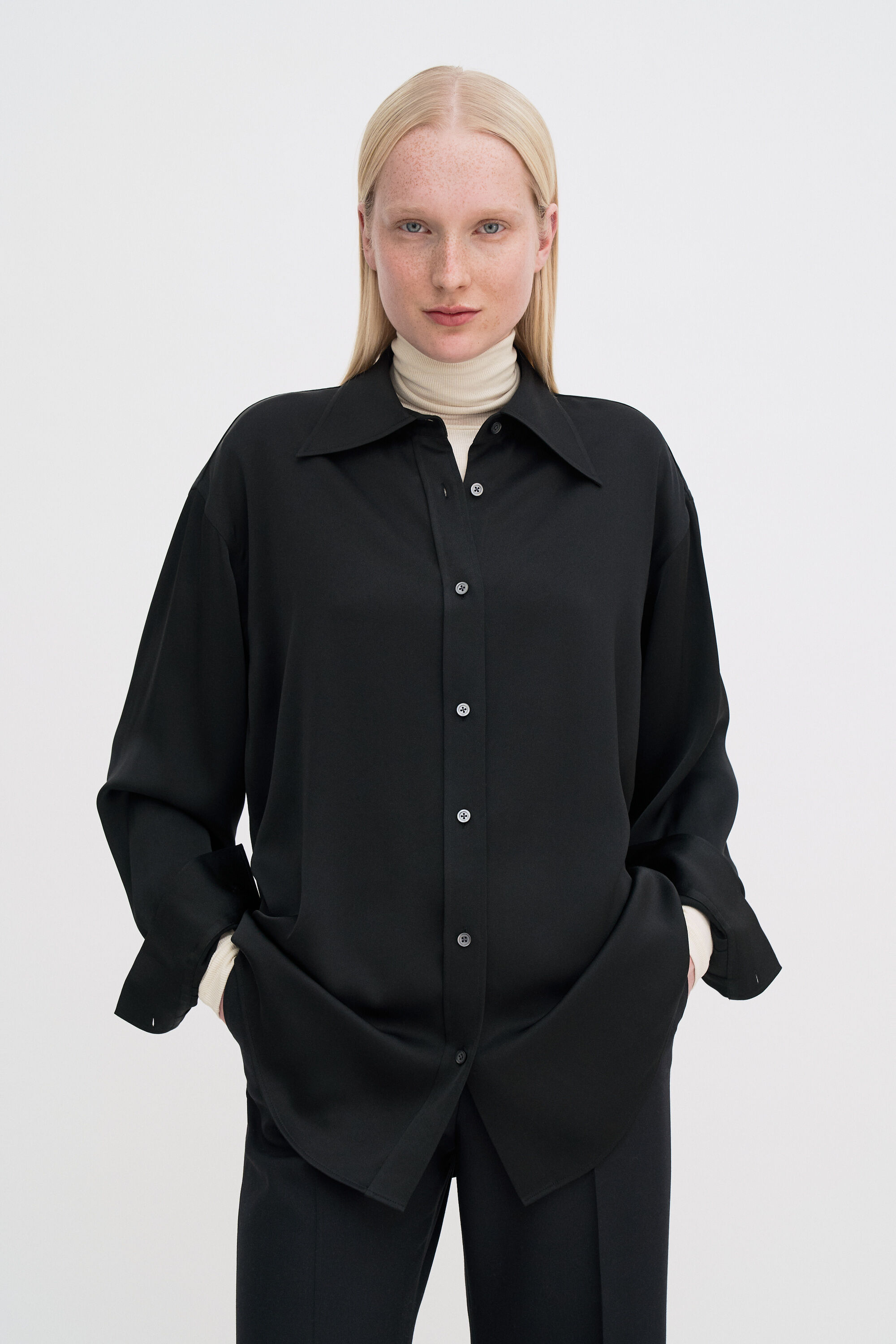 Satin Shirt - Black | FILIPPA K