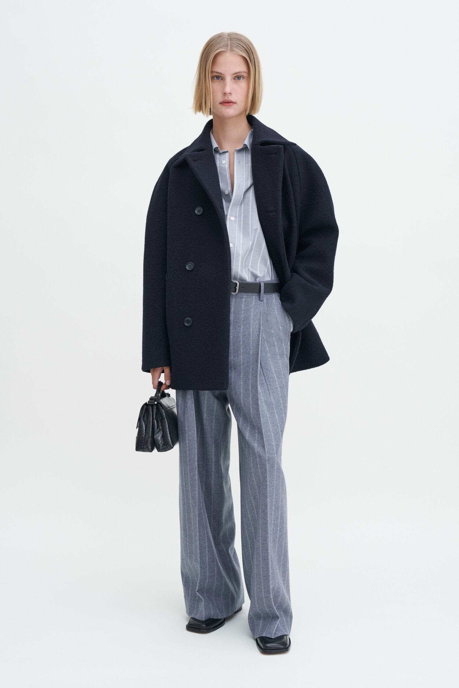 Double Breasted Boiled Wool Jacket - Navy | Filippa K