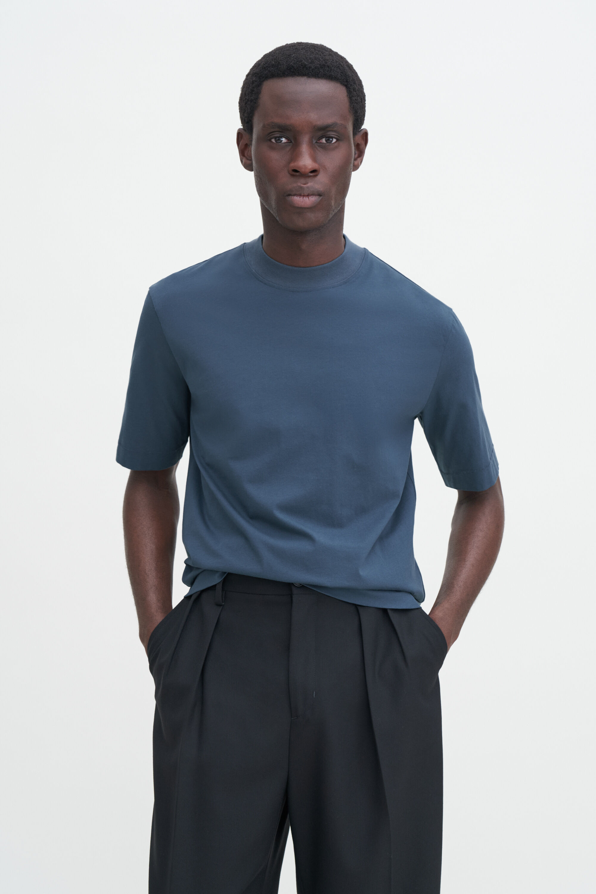 Mock neck cotton tee top
