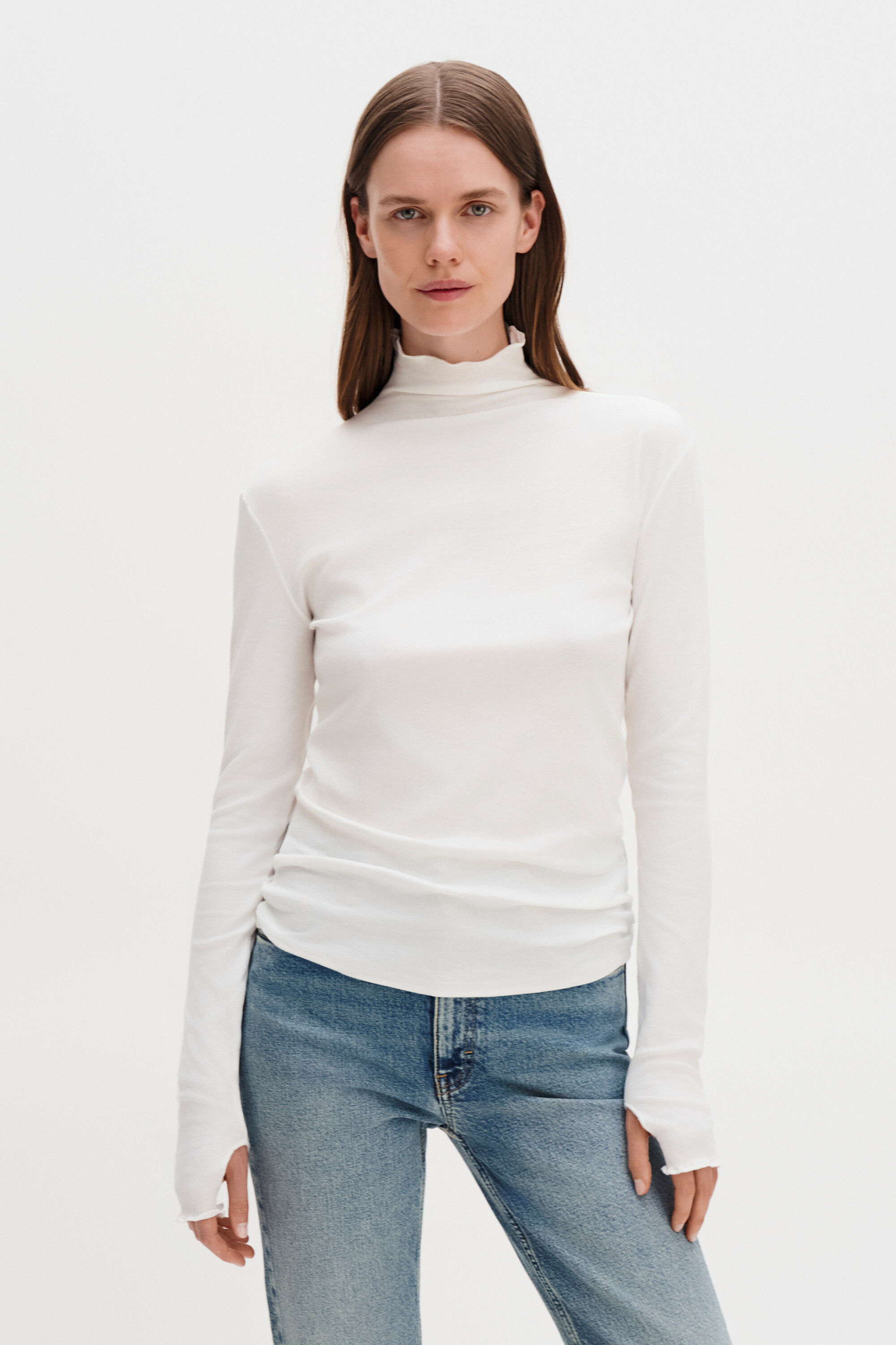 Rib Mock Neck Top - White | FILIPPA K
