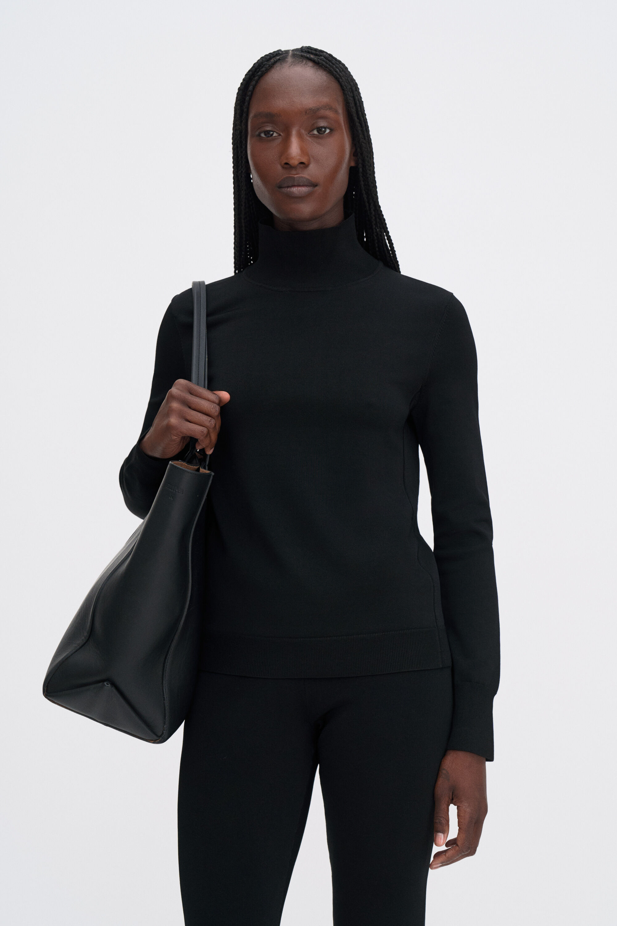 Glossy Knit Turtleneck Sweater - Black | FILIPPA K