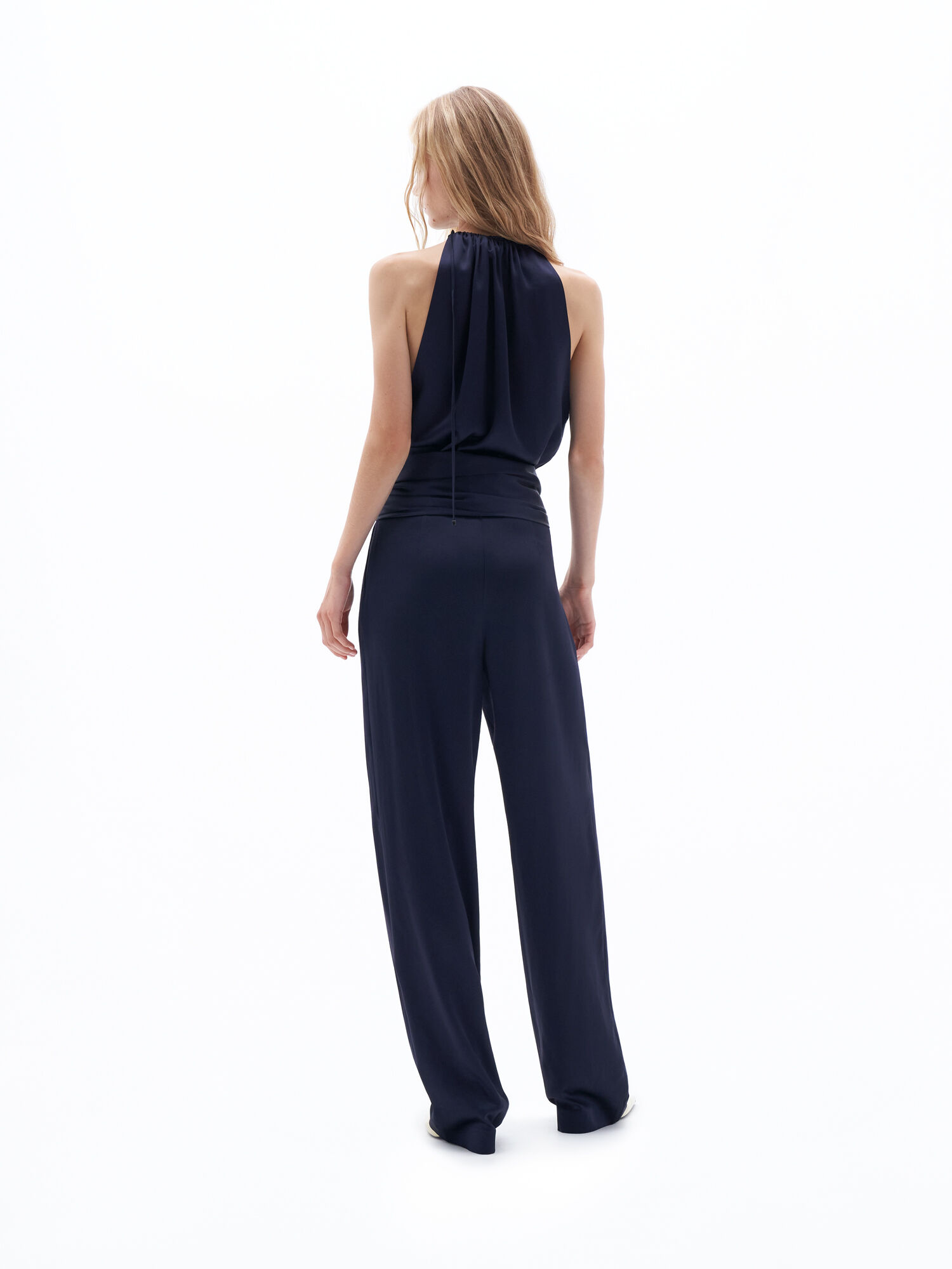 Navy blue top satin jumpsuit