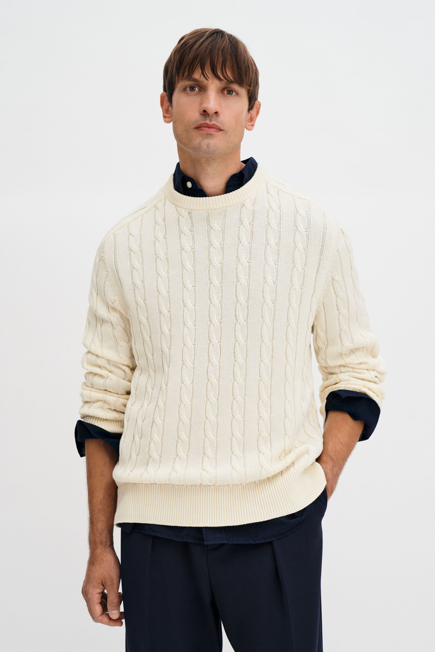 Braided Cotton Crewneck Sweater