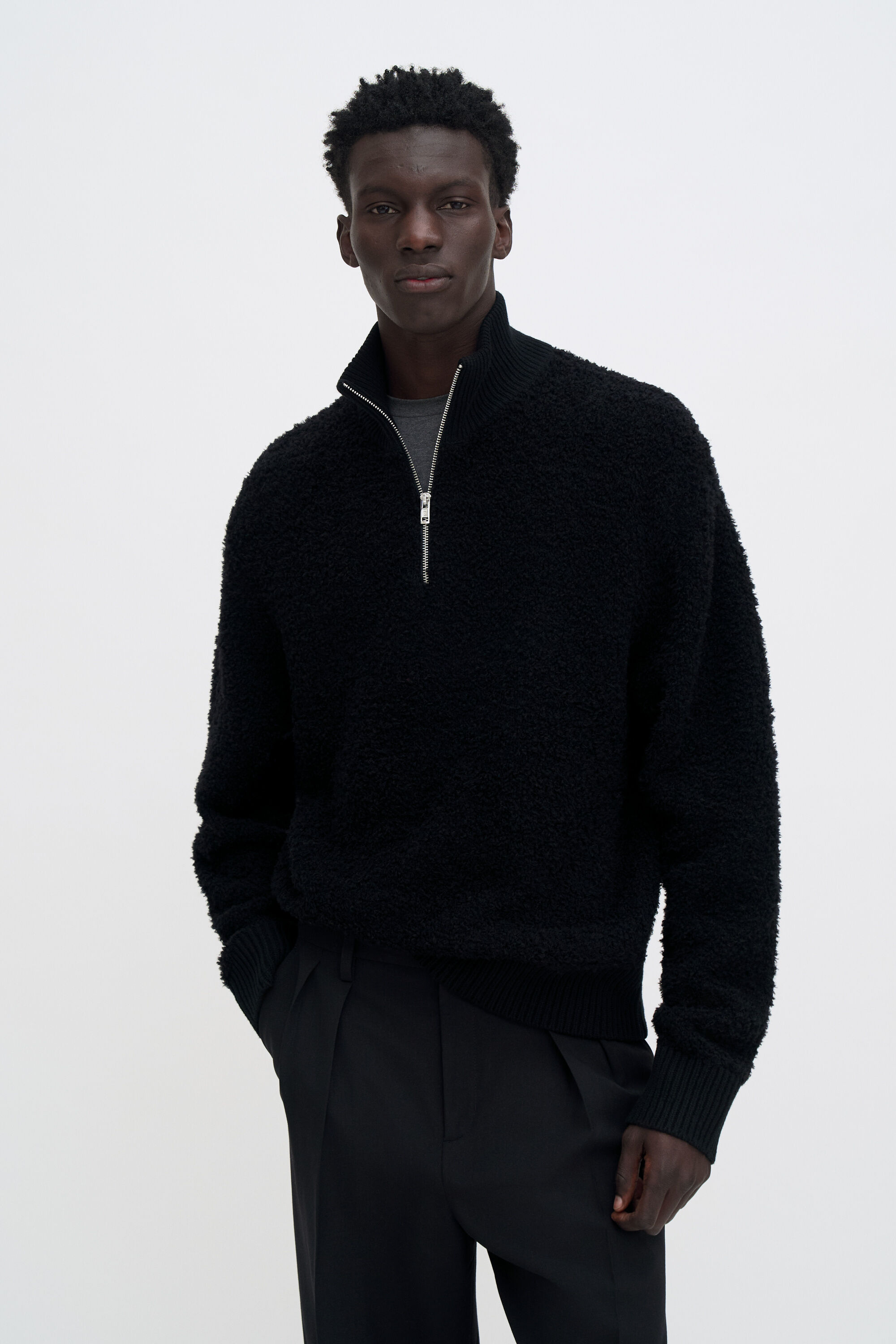 Fluffy Half Zip Sweater - Black | FILIPPA K