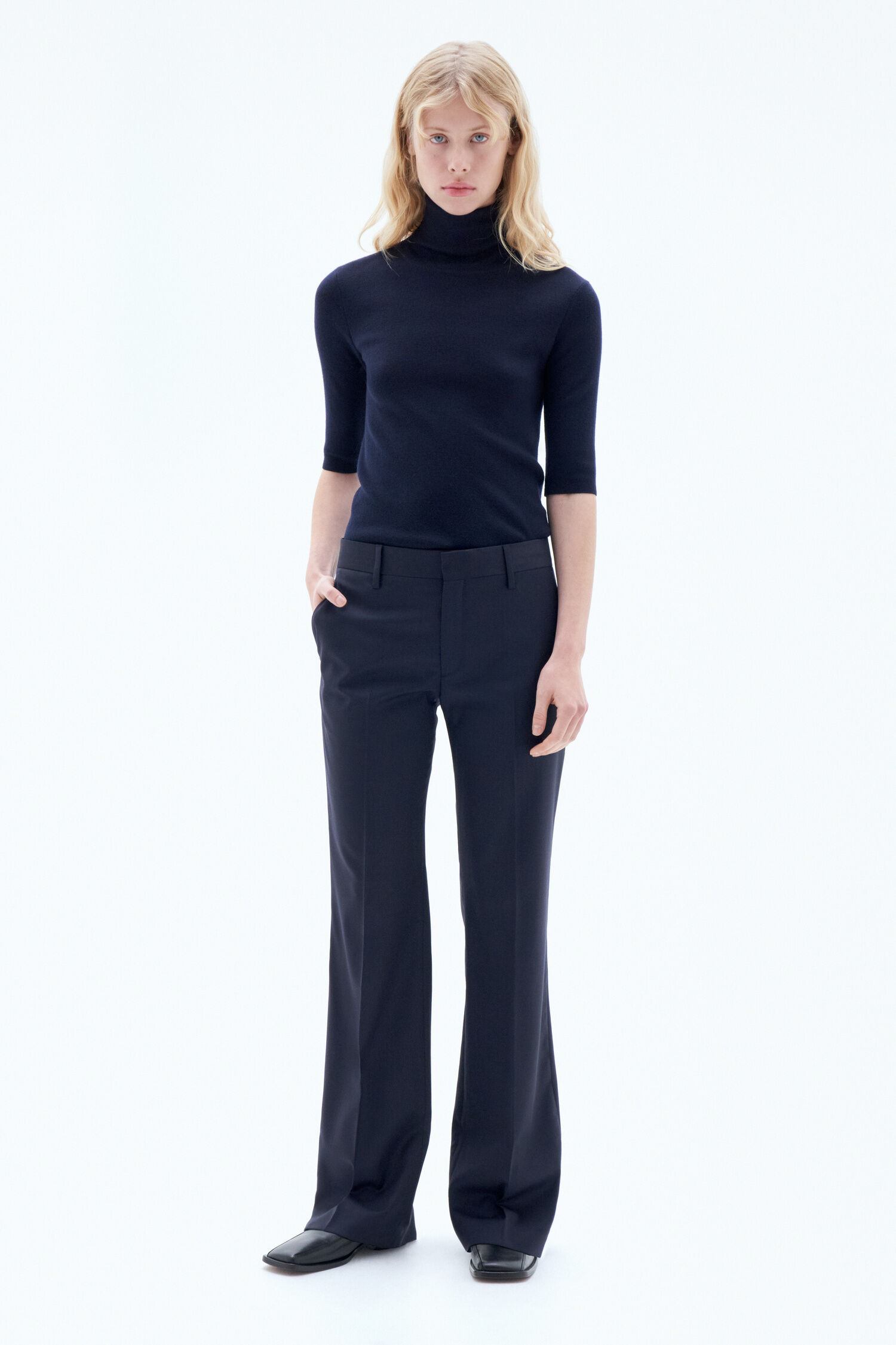 Ladies navy deals stretch trousers