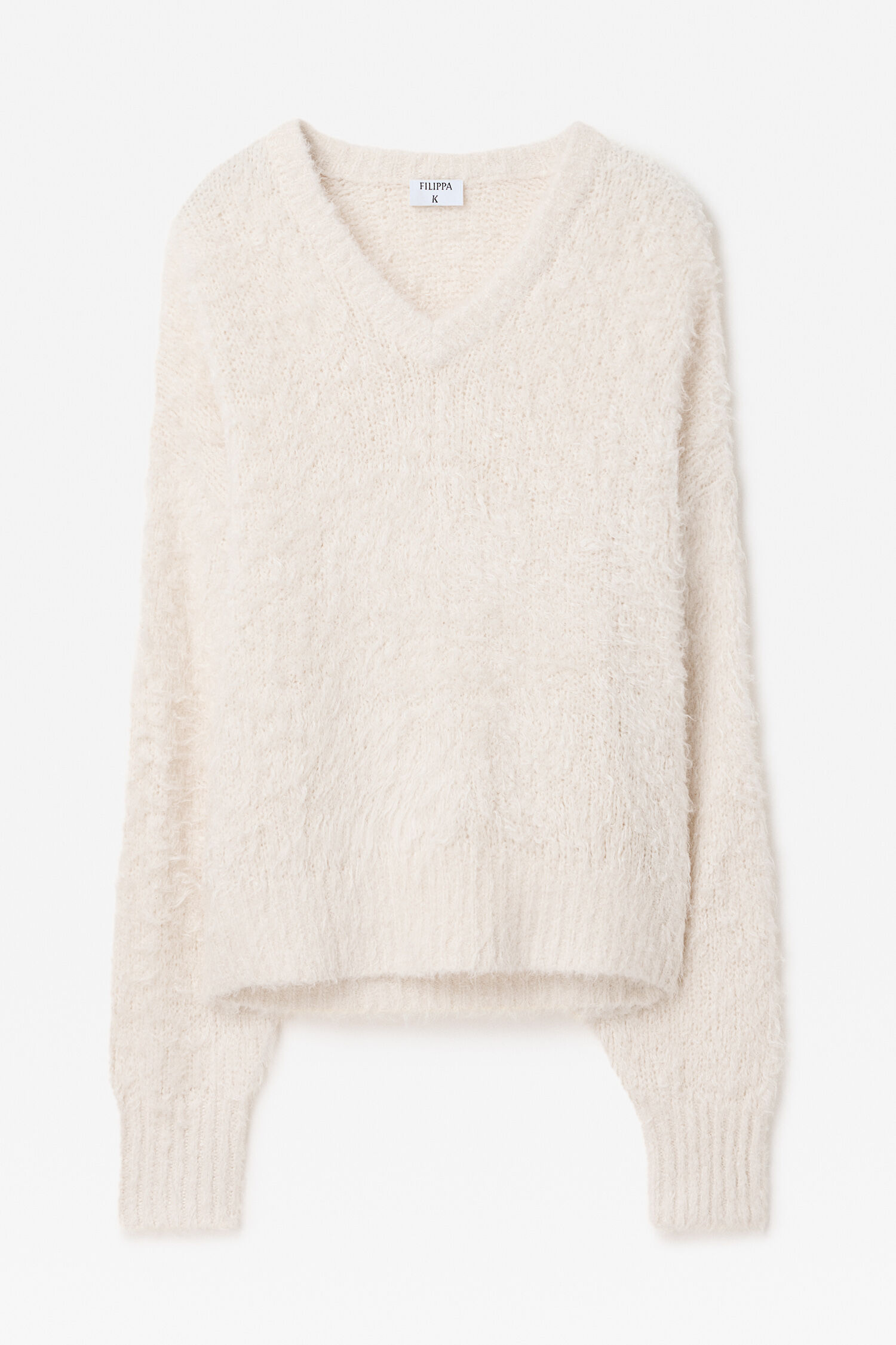 Fluffy Silk V-Neck Sweater - Off-White | FILIPPA K