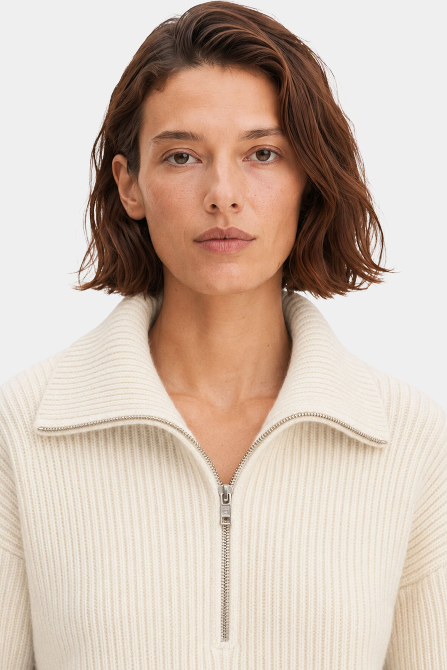 Ribbed Wool Half Zip Sweater