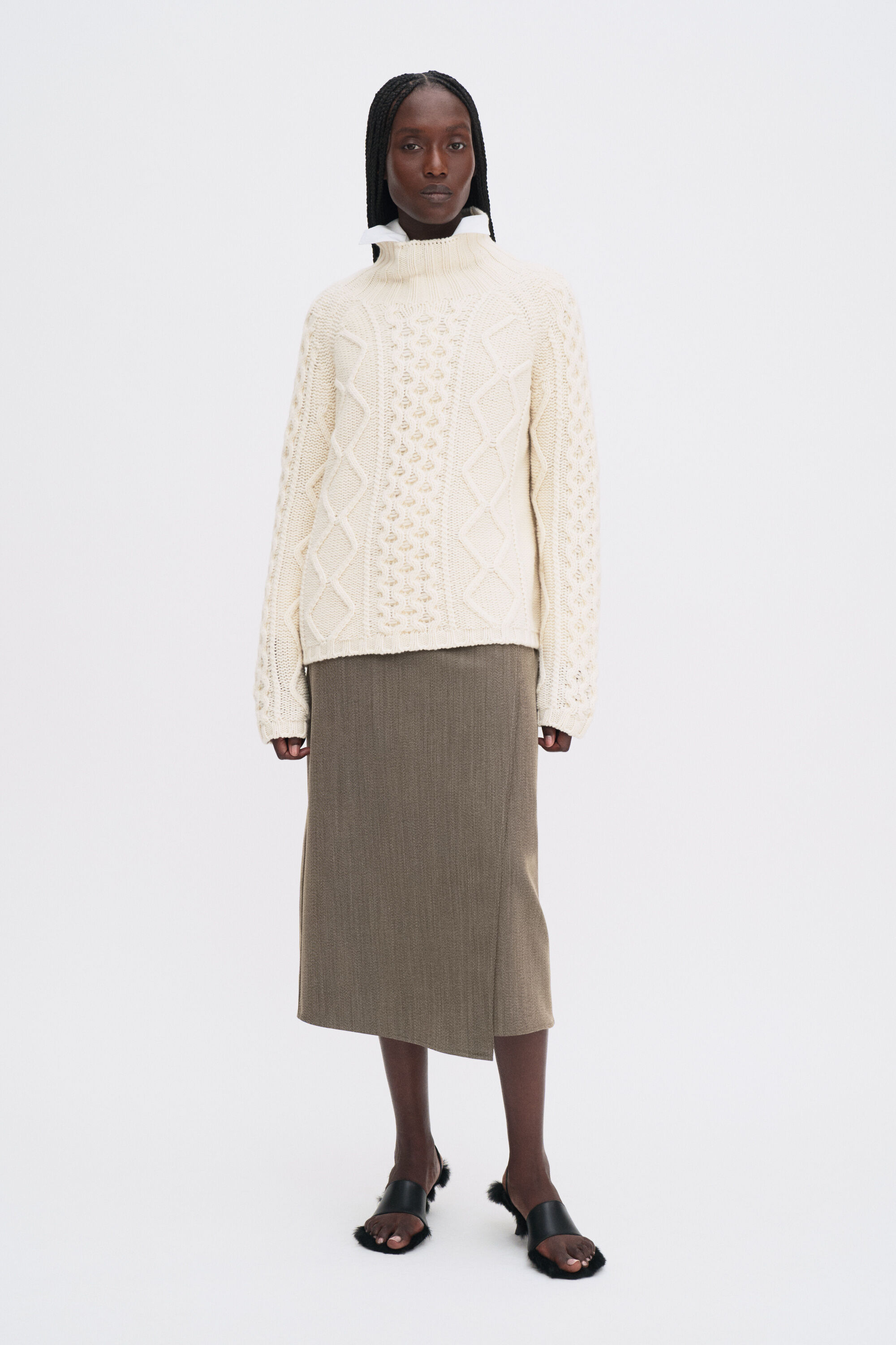 Wool Cable Knit Sweater - Cream White | FILIPPA K