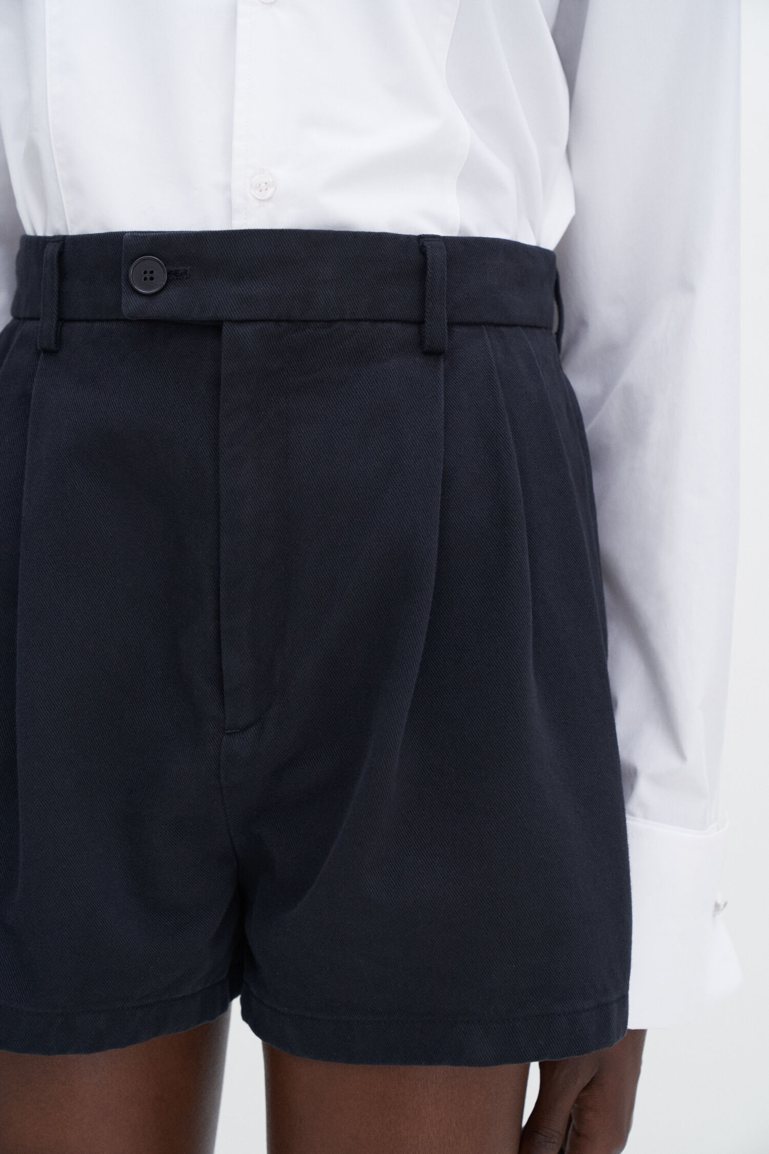 High Waist Pleated Cotton Shor