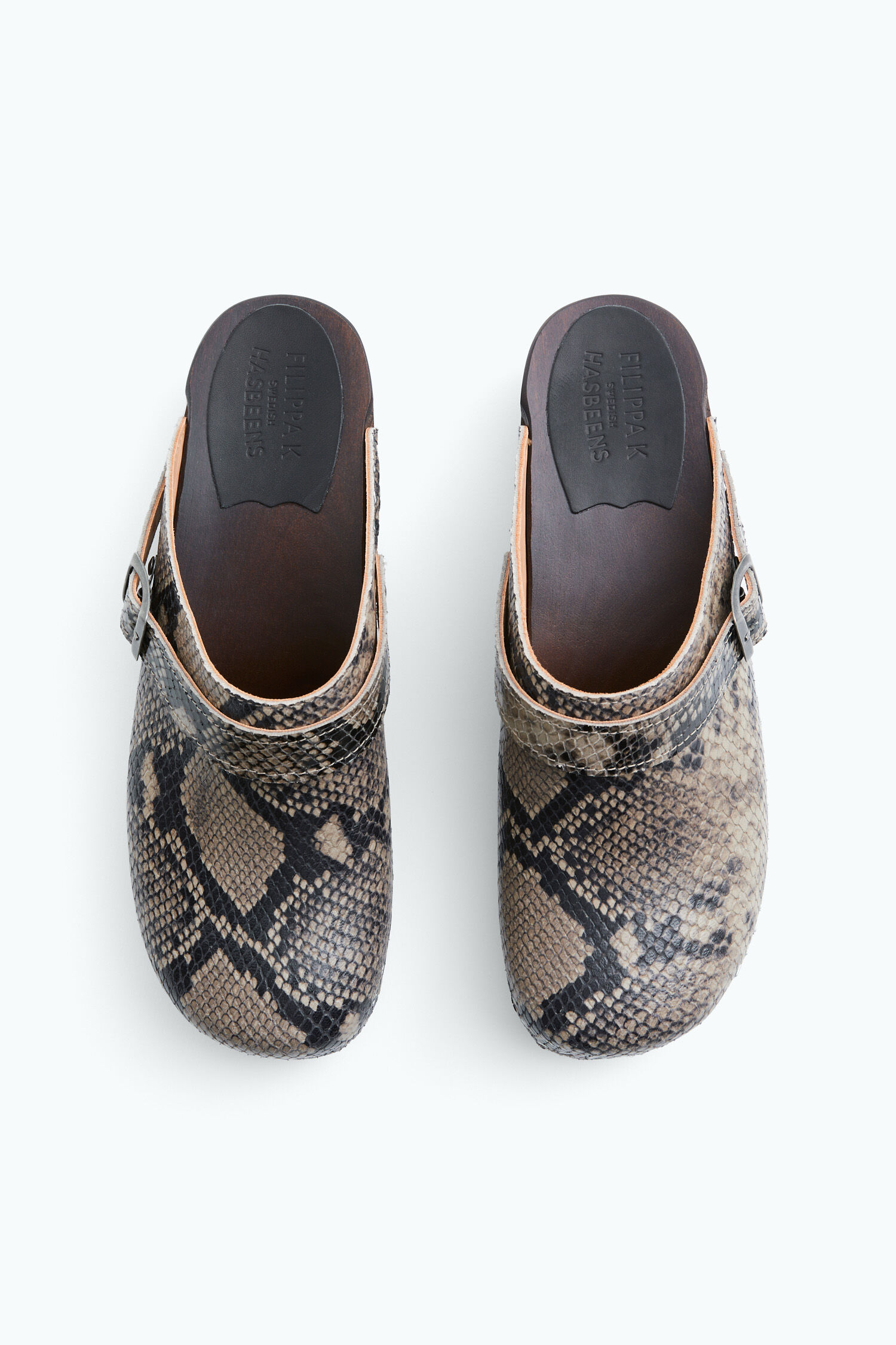 FK x SH Backstrap Clog Printed Nougat Snake Filippa K