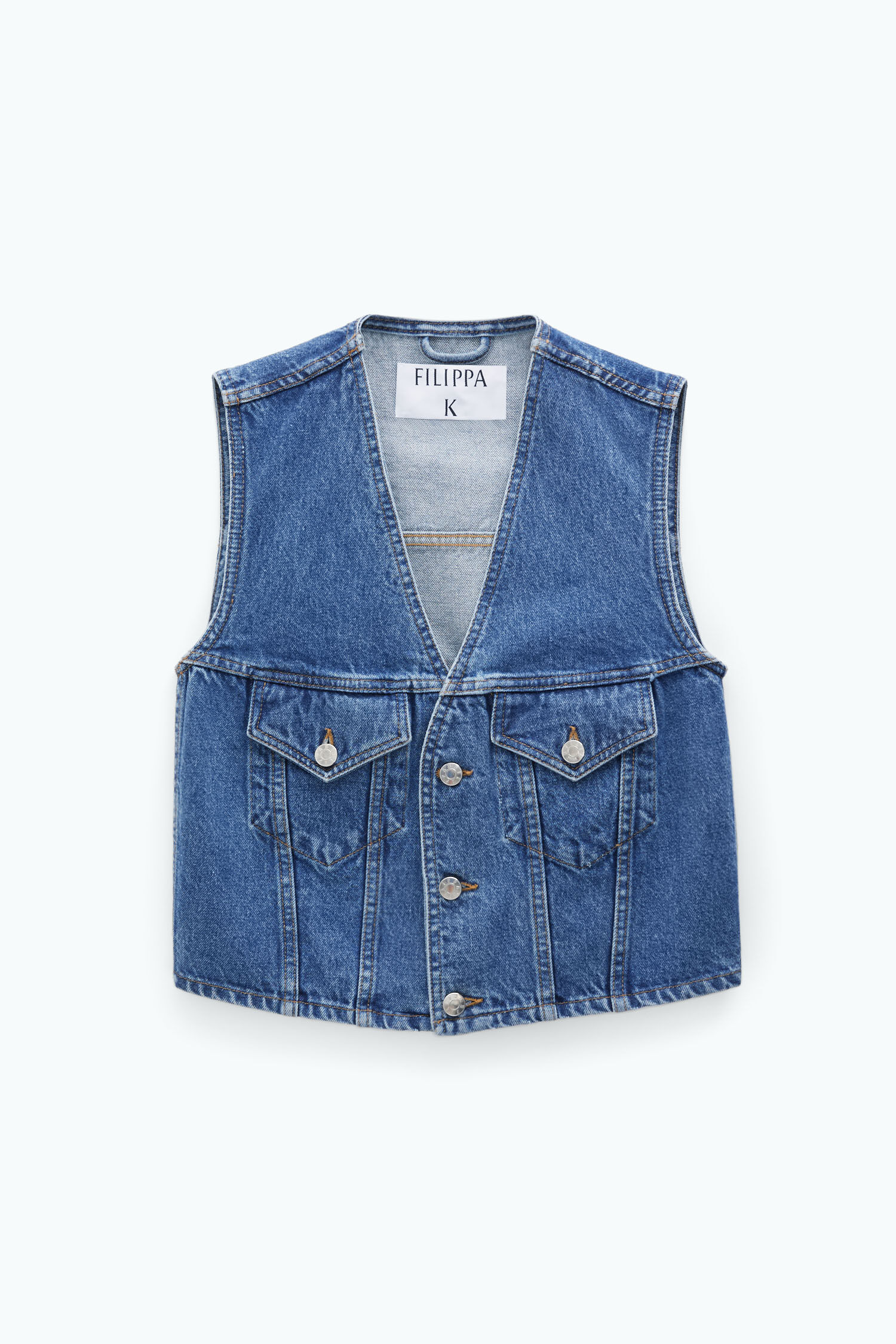 Fitted Denim Vest Washed Mid Blue Filippa K