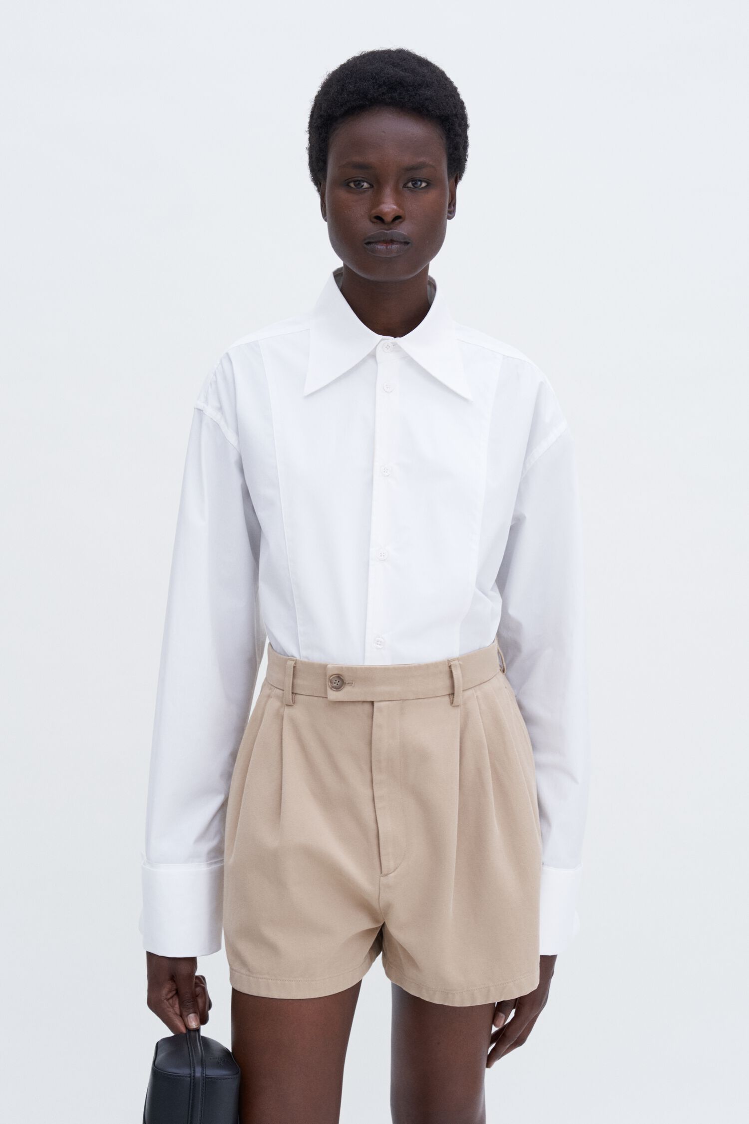 High Waist Pleated Cotton Shor