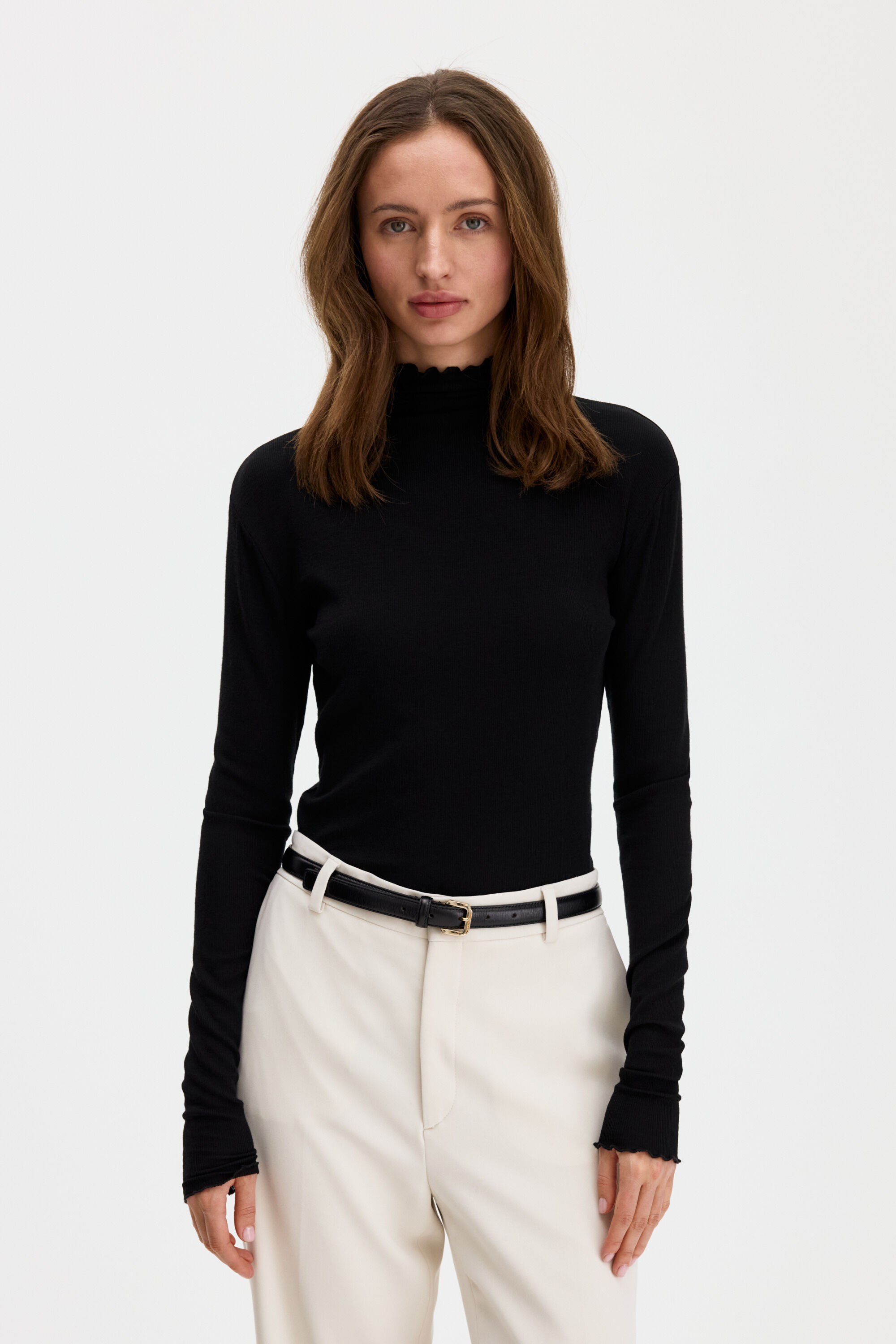 Rib Mock Neck Top - Black | FILIPPA K