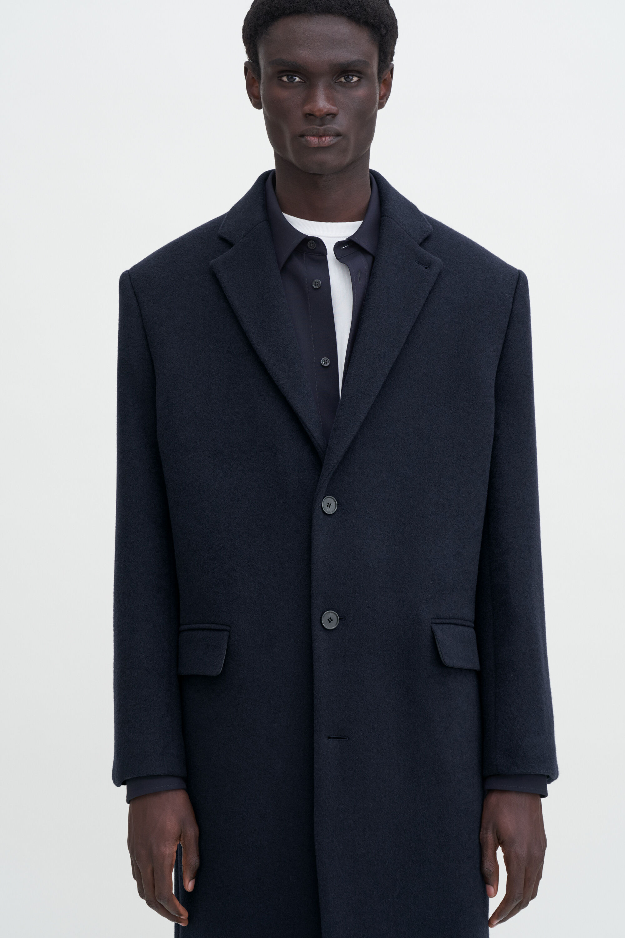 Relaxed Wool Crombie Coat Navy Filippa K