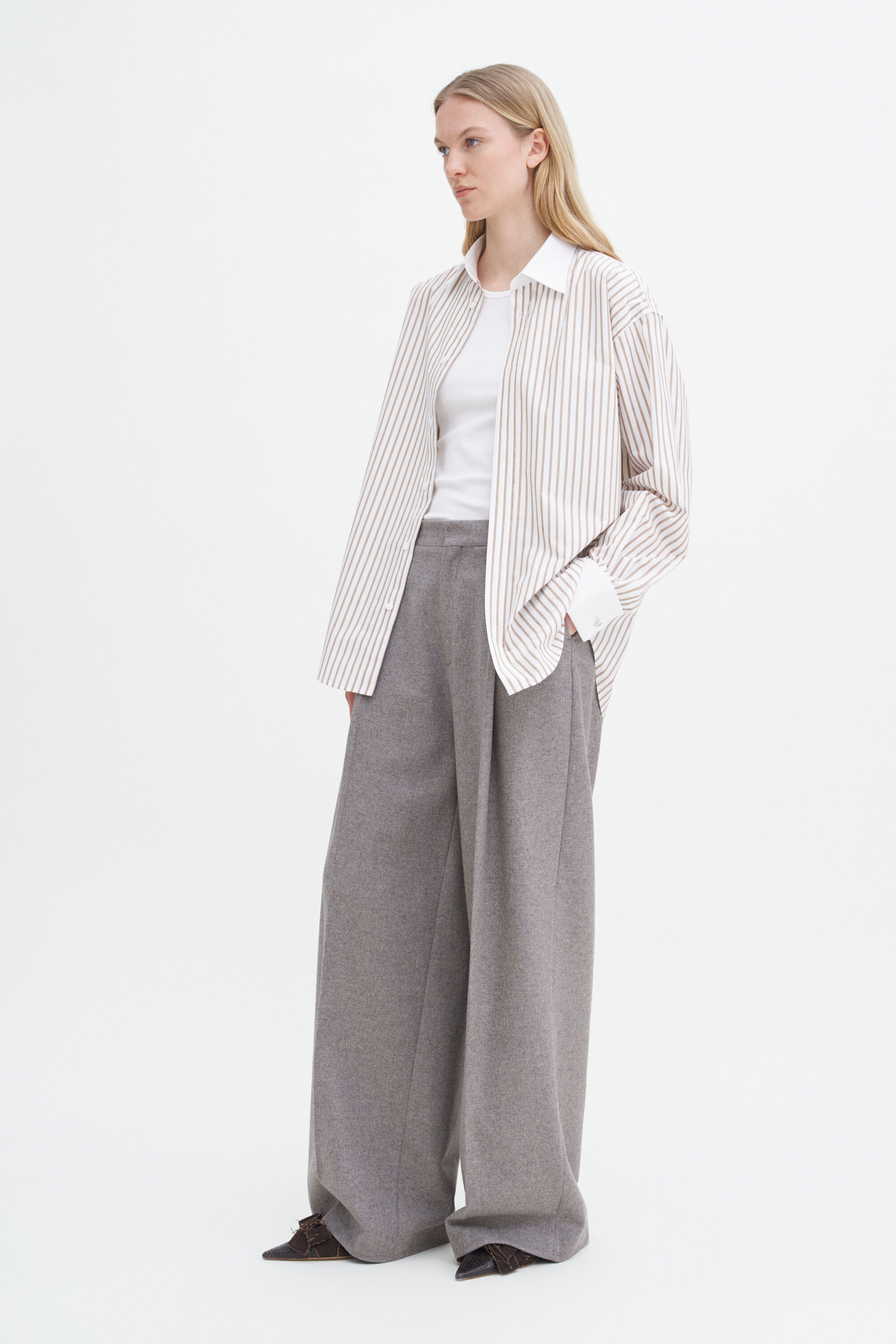 Cotton Tuxedo Shirt - Light Brown Stripe | Filippa K