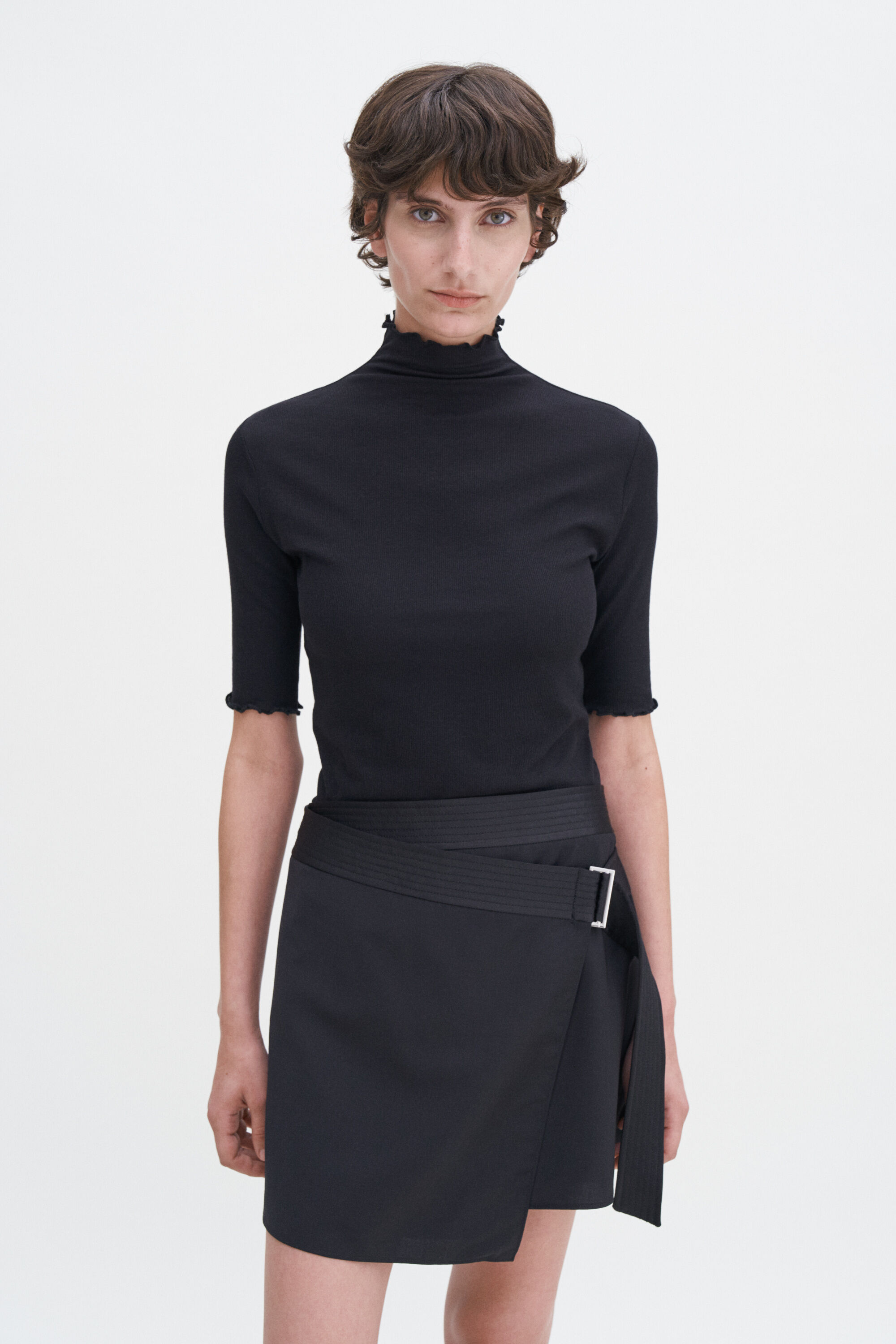 Rib Mock Neck Tee - Black | FILIPPA K