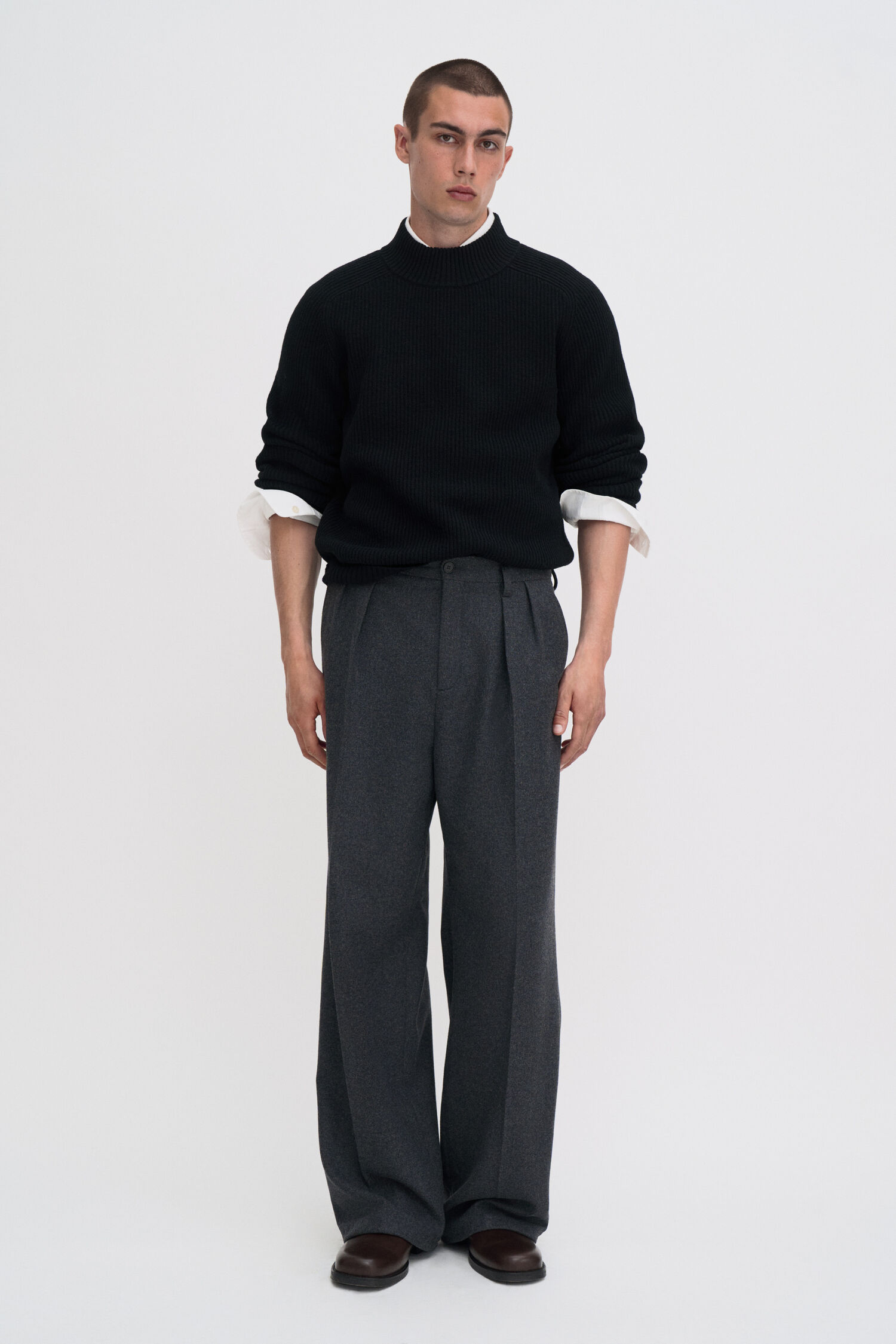 Ribbed Wool Mockneck Sweater