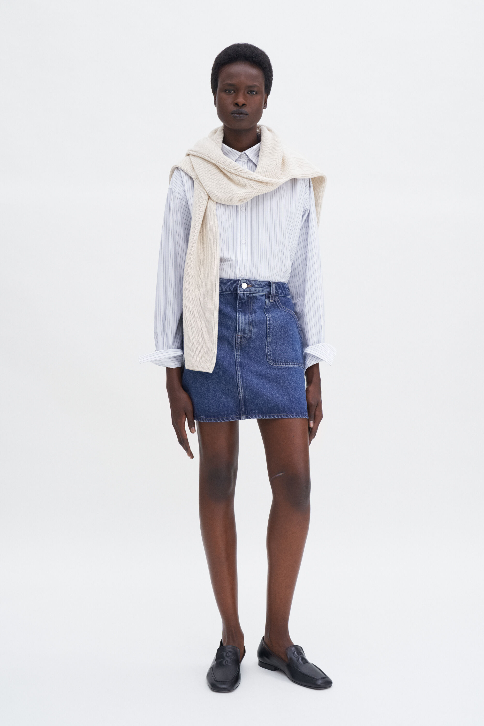 Patch Pocket Mini Skirt - Washed Mid Blue | FILIPPA K