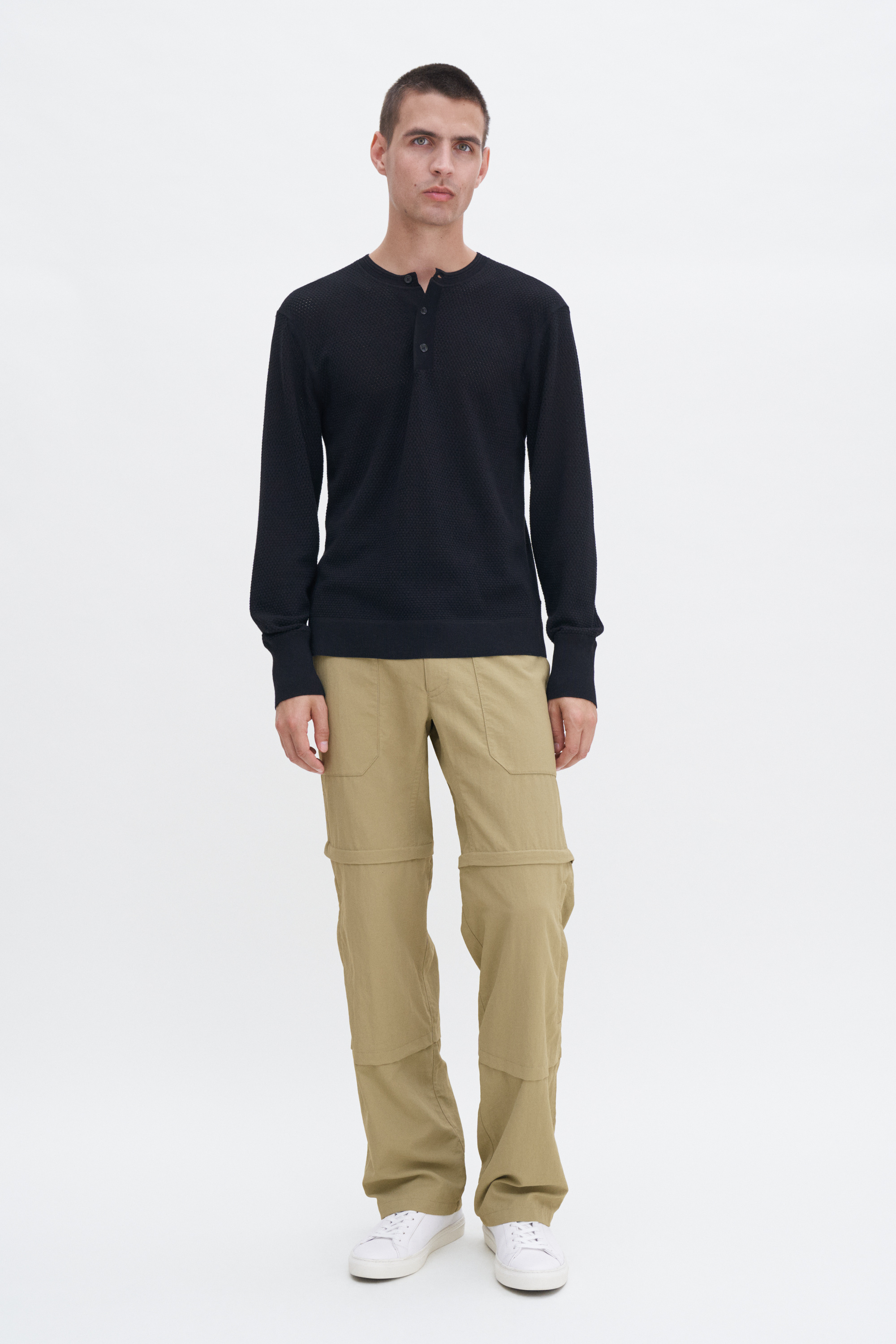 Filippa K Mesh Knit Henley In Black