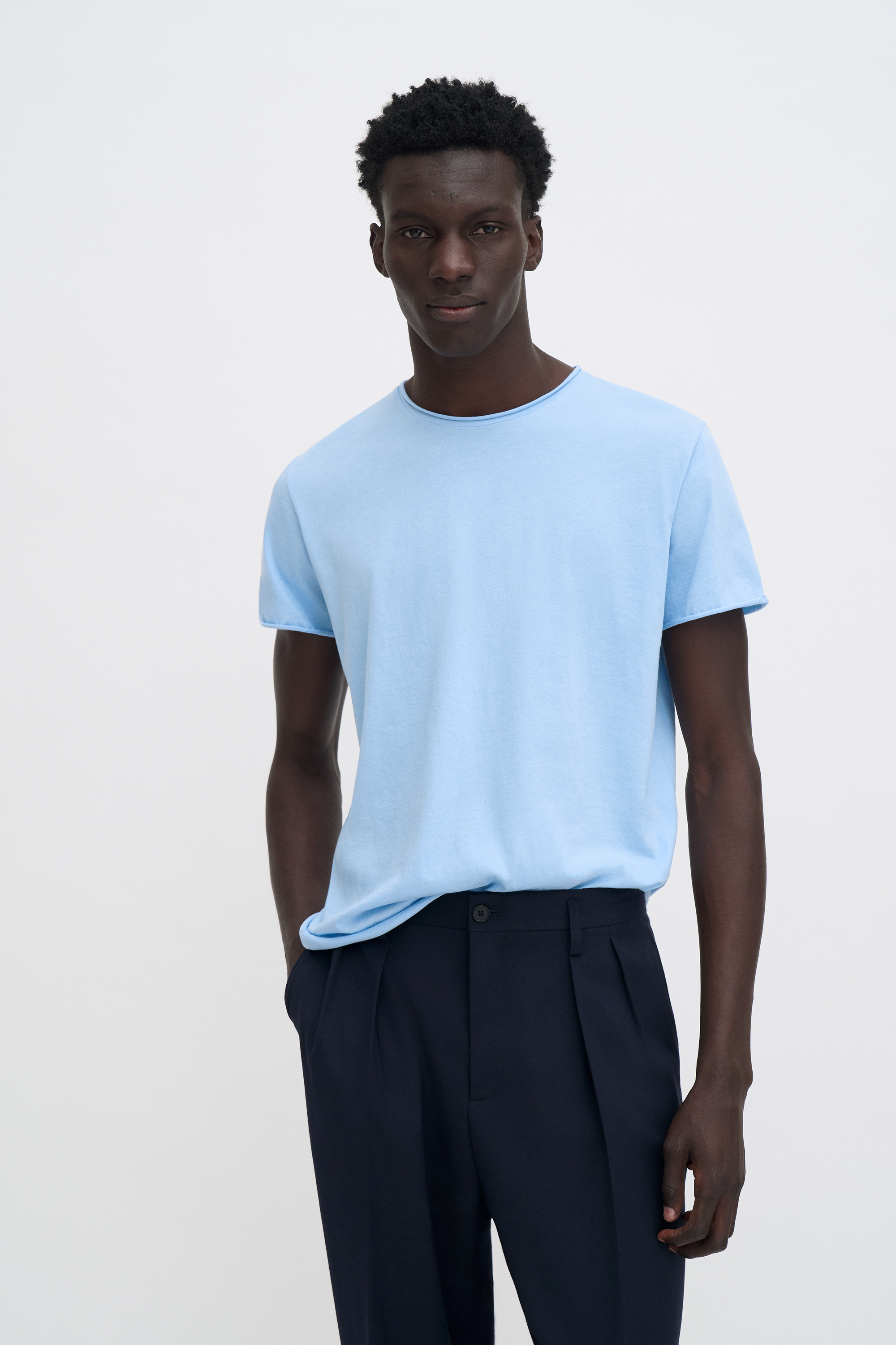 Filippa K Roll Neck Tee In Blue