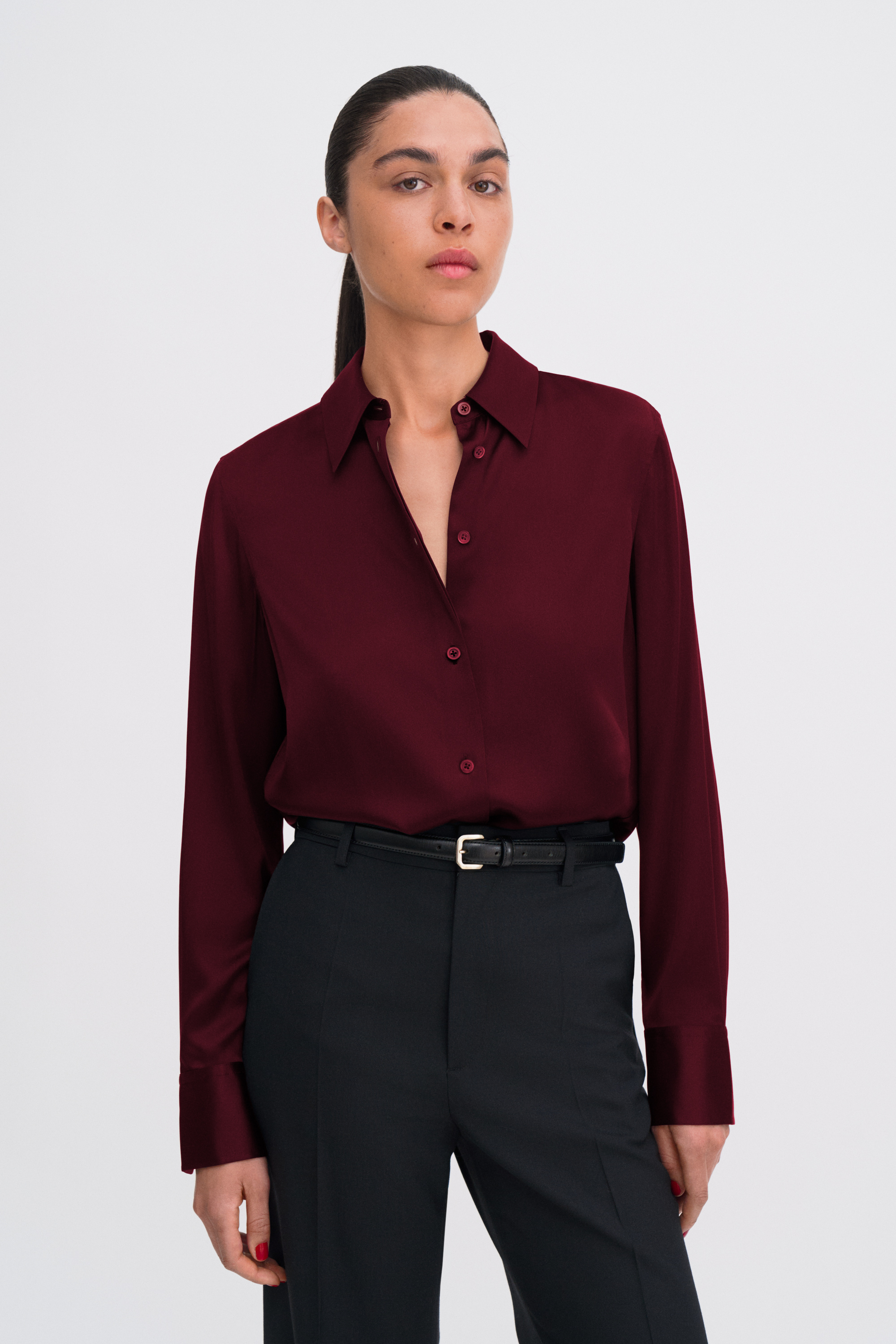 Filippa K Silk Shirt In Burgundy