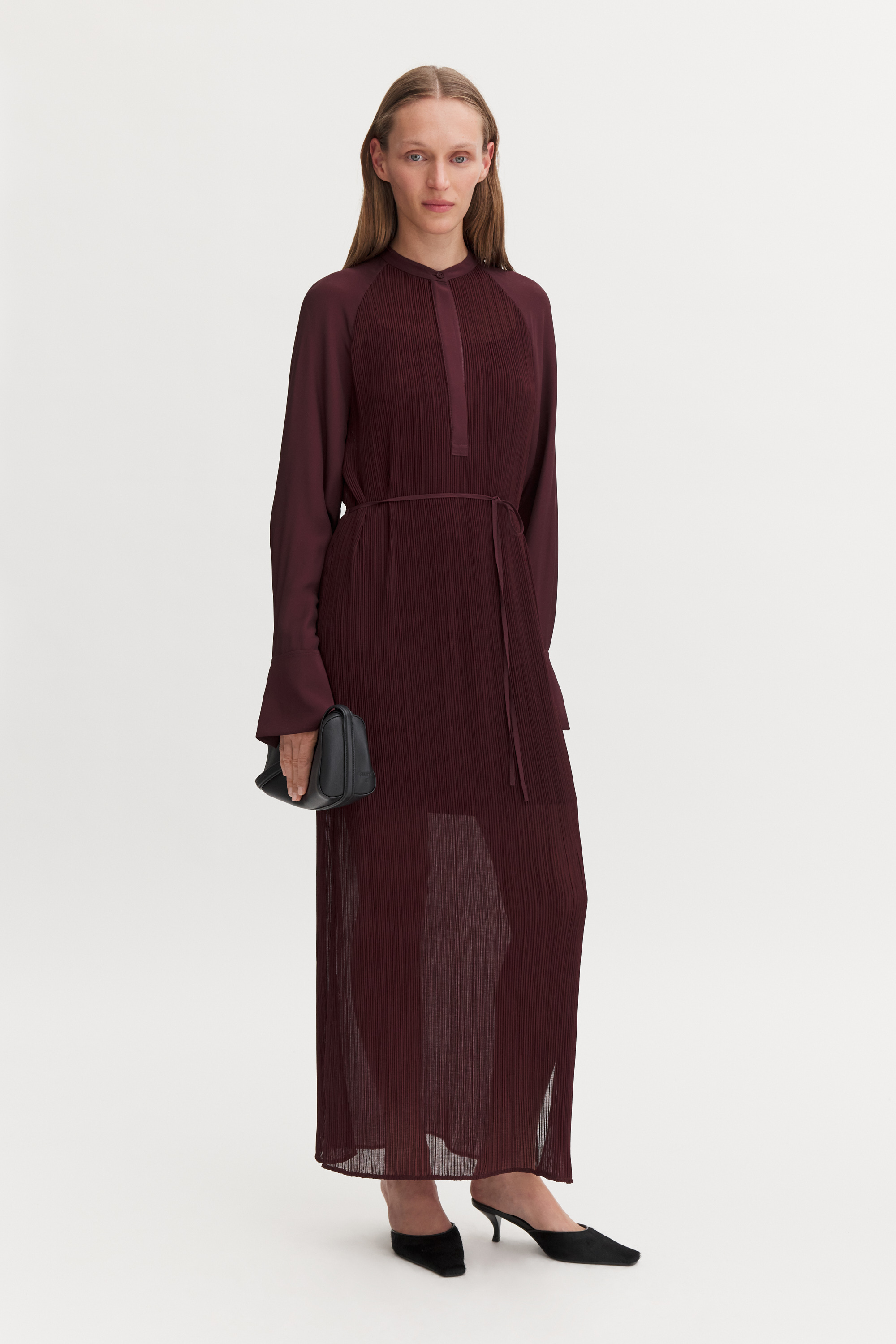 Filippa K Plissé Raglan Dress In Dark Burgundy