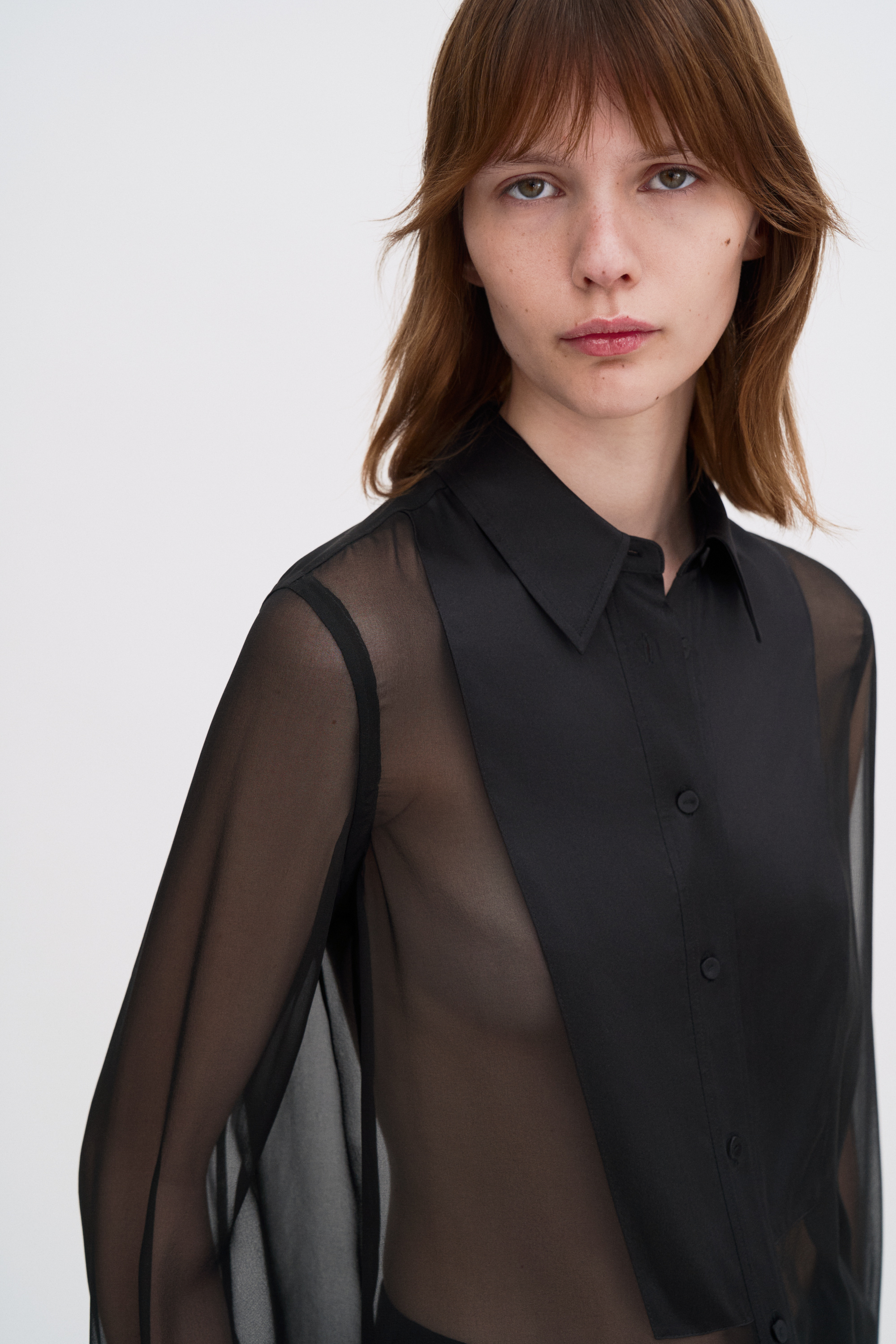 Filippa K Sheer Silk Tuxedo Shirt In Multi