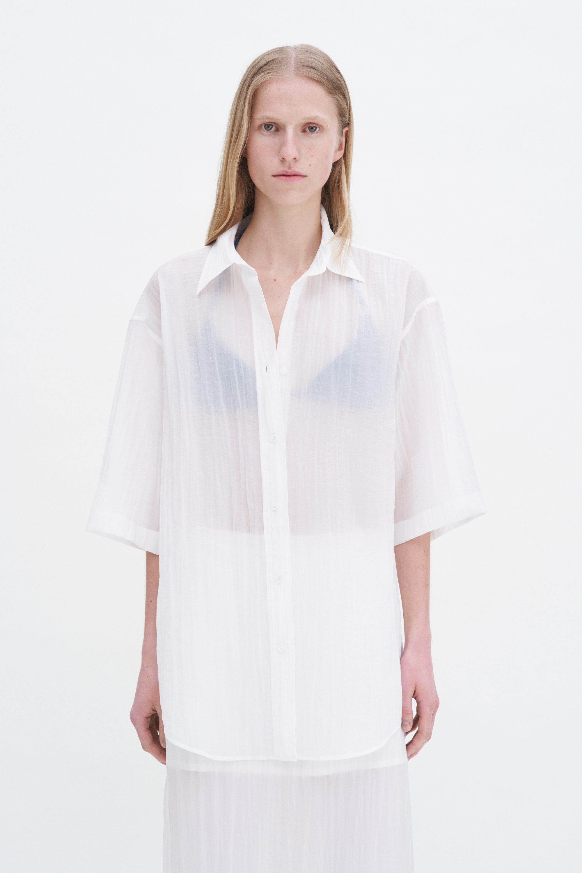 Shop Filippa K Short Sleeve Crinkle Shirt In White