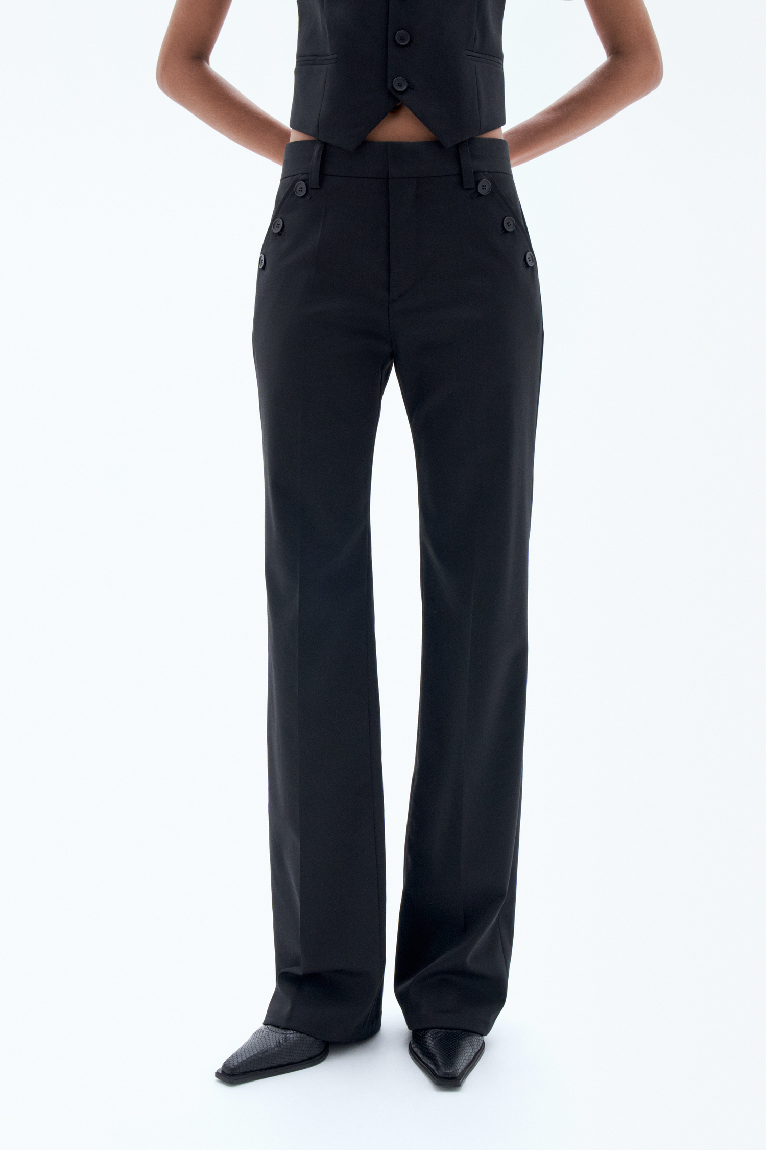 Shop Filippa K Straight Tailored Trousers In Black