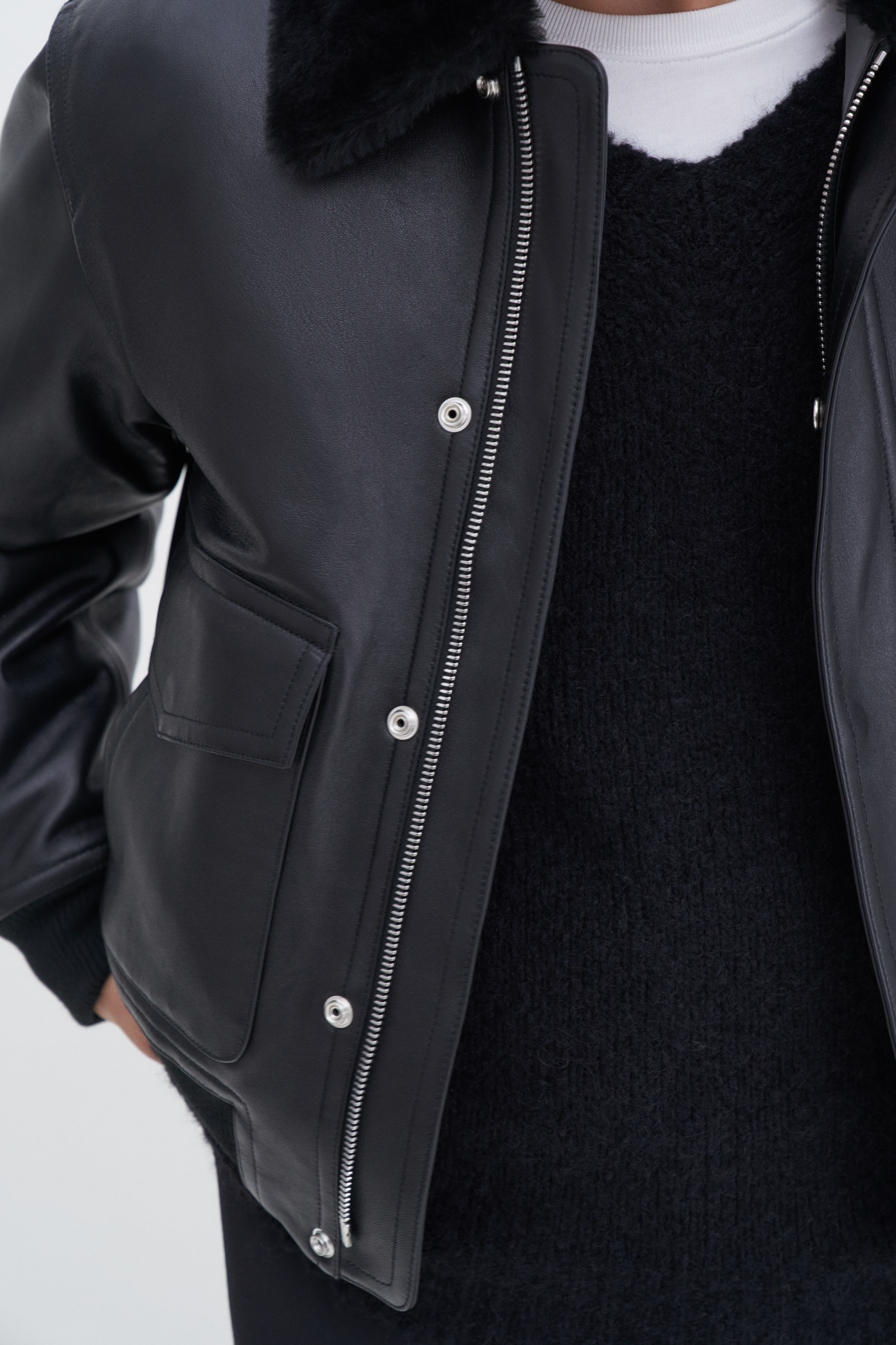 Filippa K Leather Aviator Jacket In Black