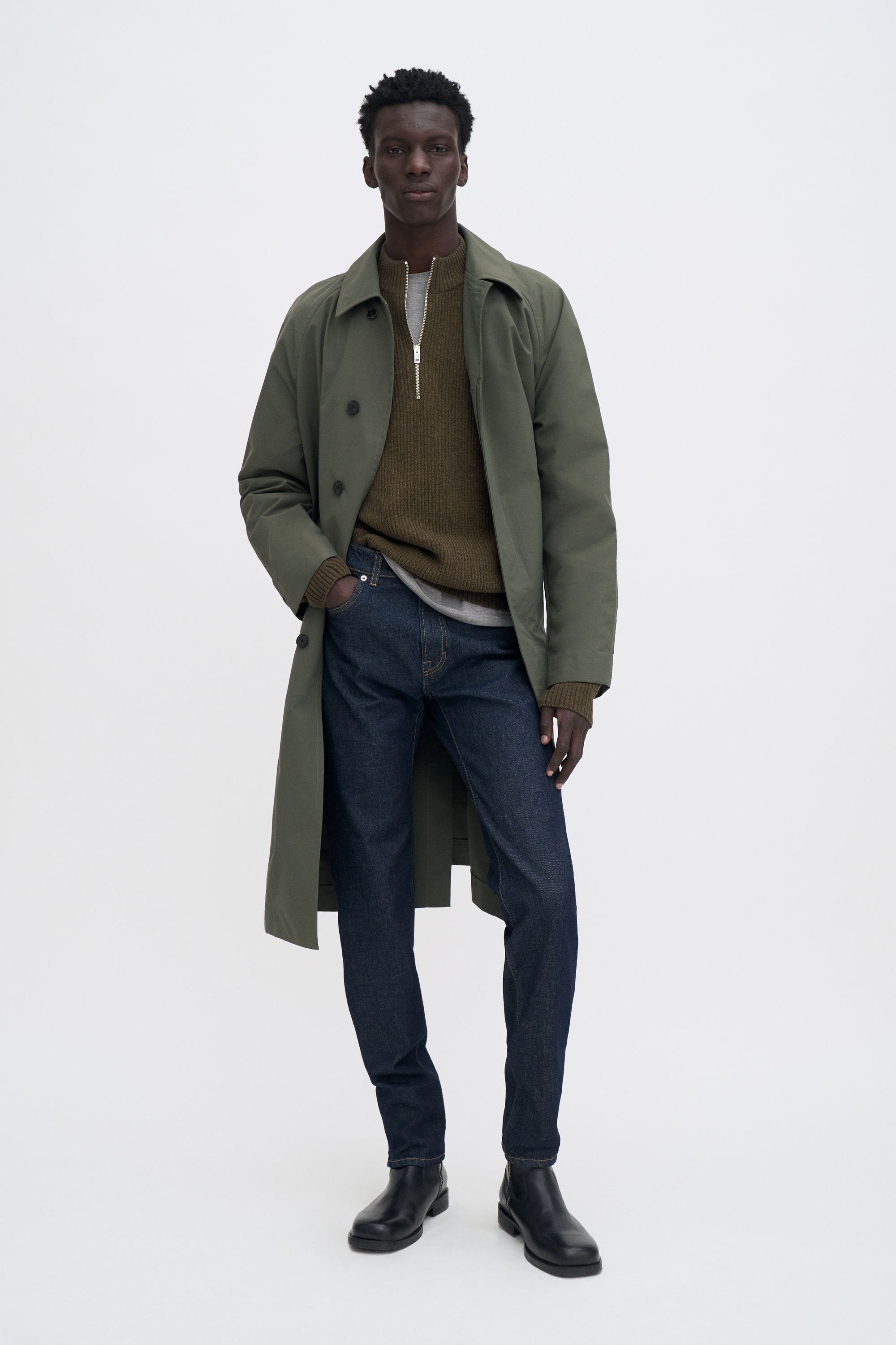 Filippa K Ribbed Wool Half Zip Sweater In Green
